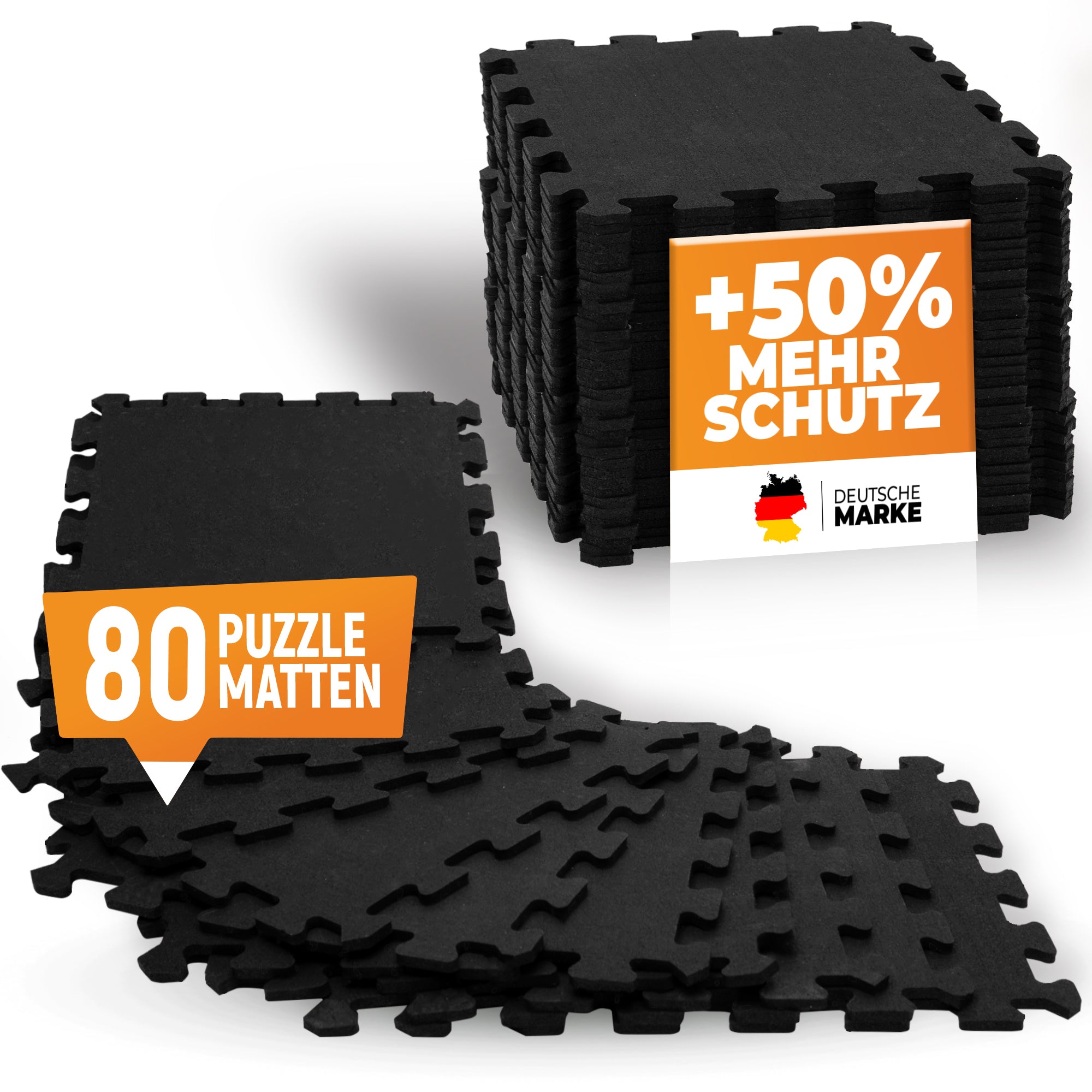 Robuste Bodenschutzmatte in Schwarz (Fitness Puzzelmatte) – 10x 8 Stück (80 Stück) (B‑Ware) - - Outlet von NEOLYMP | Fitnessequipment und Sportartikel