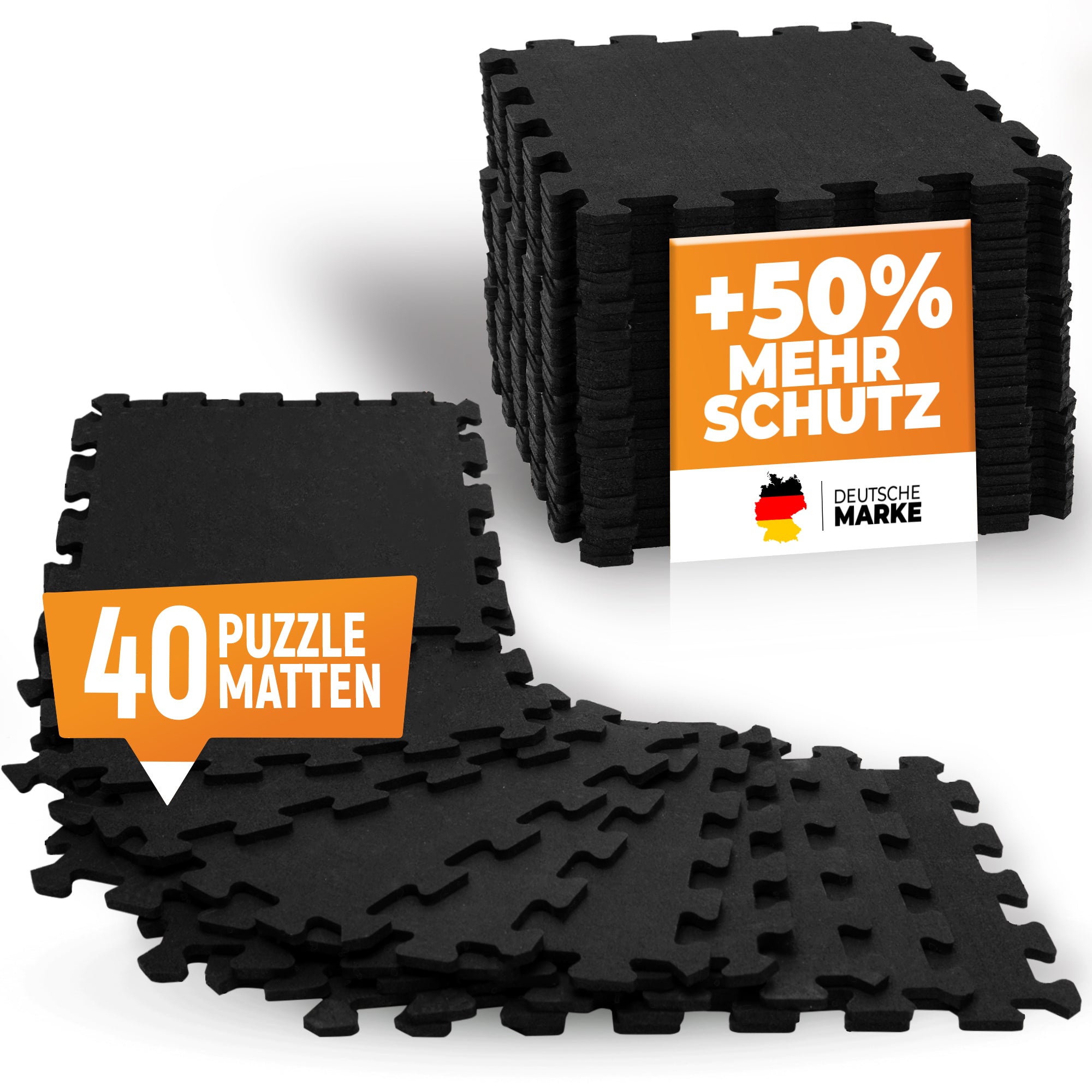 Premium Bodenschutzmatte aus extra dichtem Kautschuk (schwarz) - 40 Matten | 3,5 m² - Bodenschutz von NEOLYMP | Fitnessequipment und Sportartikel