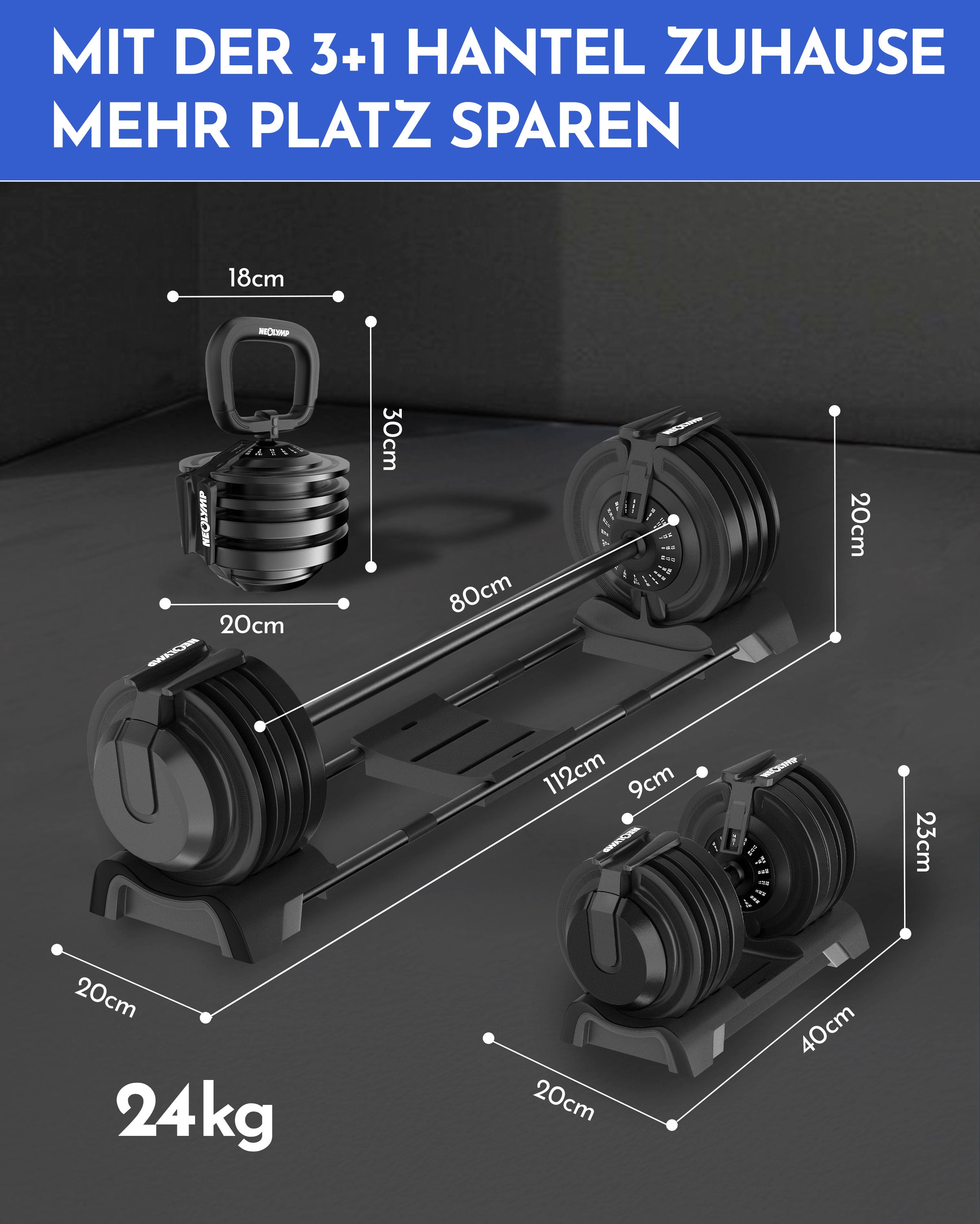 3-in-1 Hantelset zum Verstellen 24kg - - Hantel von NEOLYMP | Fitnessequipment und Sportartikel