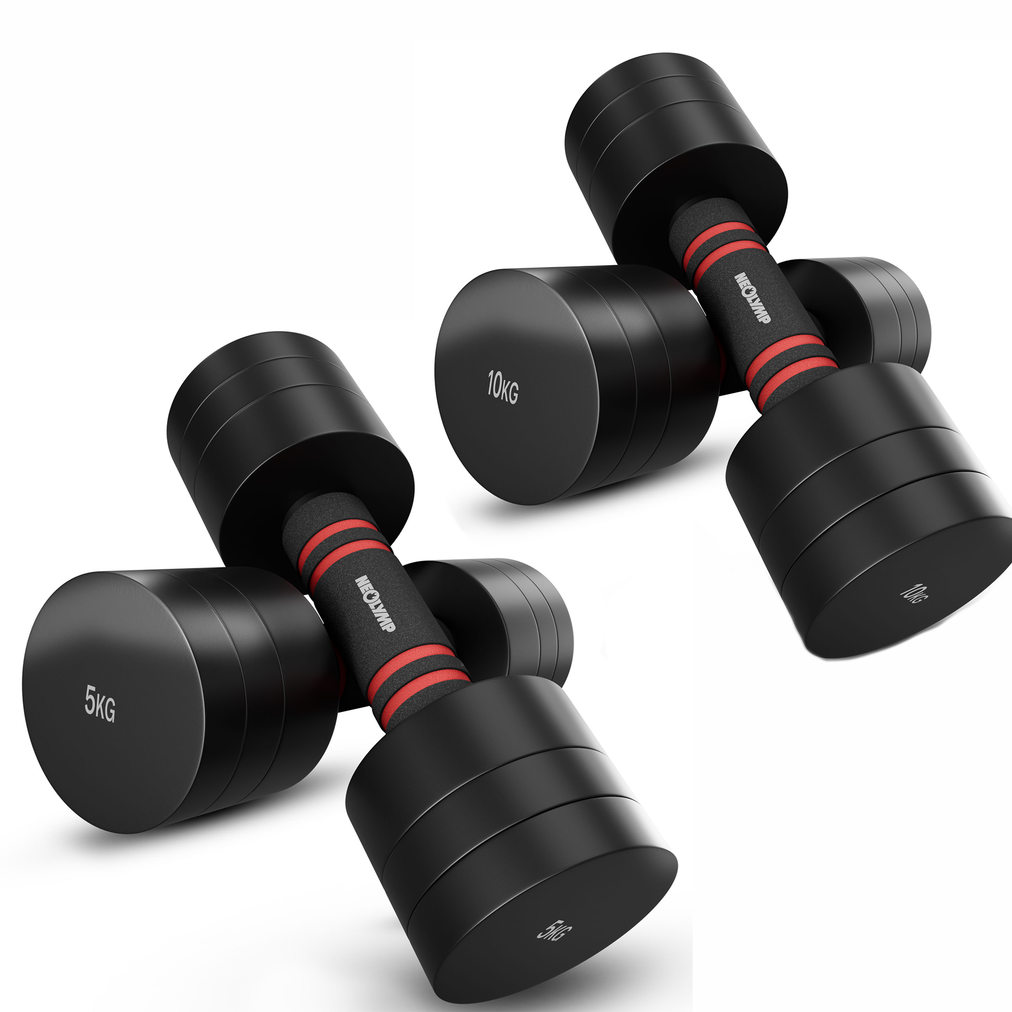 Verstellbare Chrome-Kurzhanteln in schwarz - 5 & 10kg (4er Set Kurzhanteln) - 4er Set Kurzhanteln - Hantel von NEOLYMP | Fitnessequipment und Sportartikel