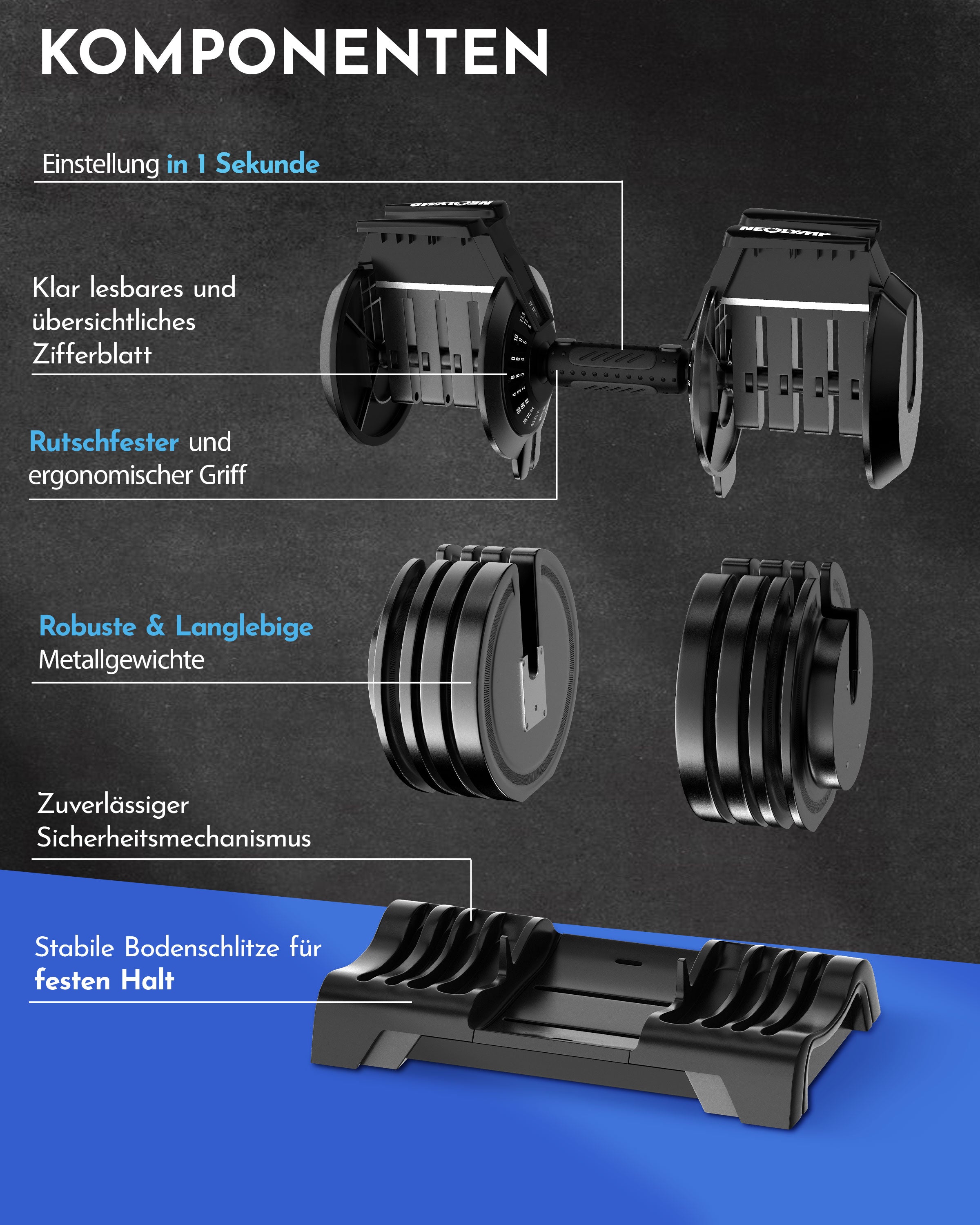 3-in-1 Hantelset zum Verstellen 24kg - - Hantel von NEOLYMP | Fitnessequipment und Sportartikel