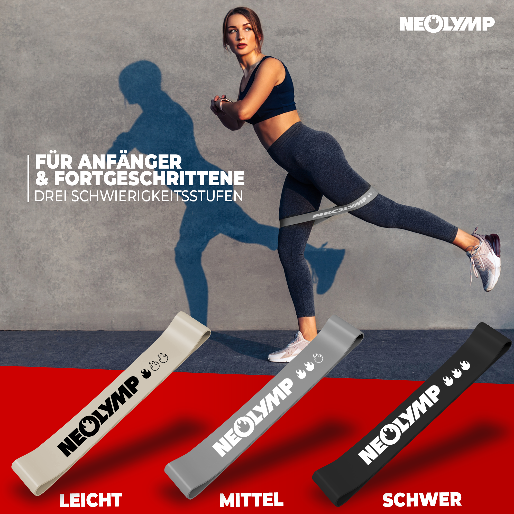 Fitnessbänder kurz aus Latex - 3er Set Grau - Fitnessbänder von NEOLYMP | Fitnessequipment und Sportartikel