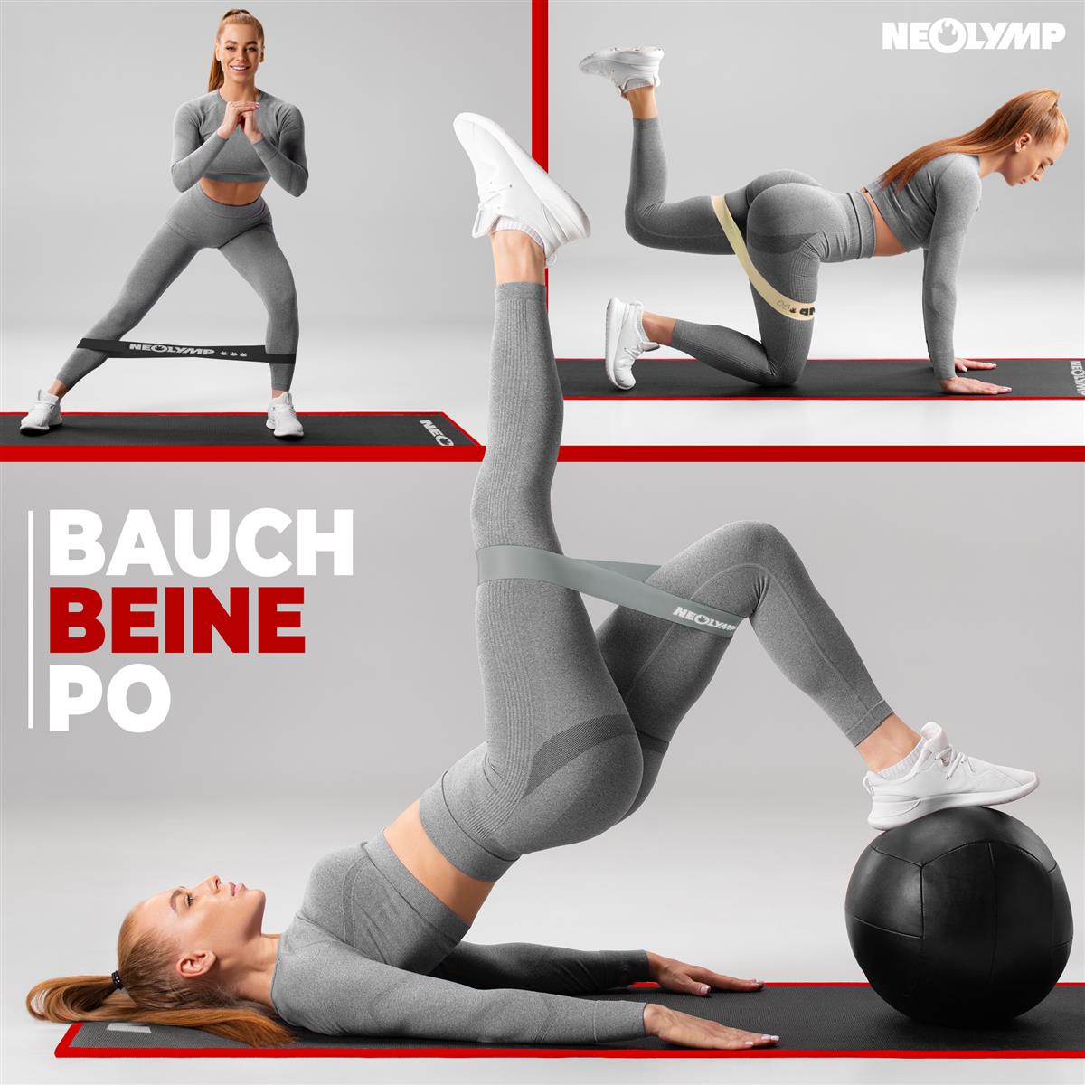 Fitnessbänder kurz aus Latex - 3er Set Grau - Fitnessbänder von NEOLYMP | Fitnessequipment und Sportartikel