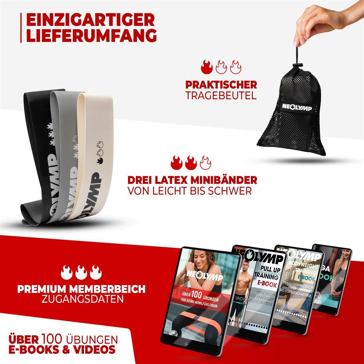 Fitnessbänder kurz aus Latex - 3er Set Grau - Fitnessbänder von NEOLYMP | Fitnessequipment und Sportartikel