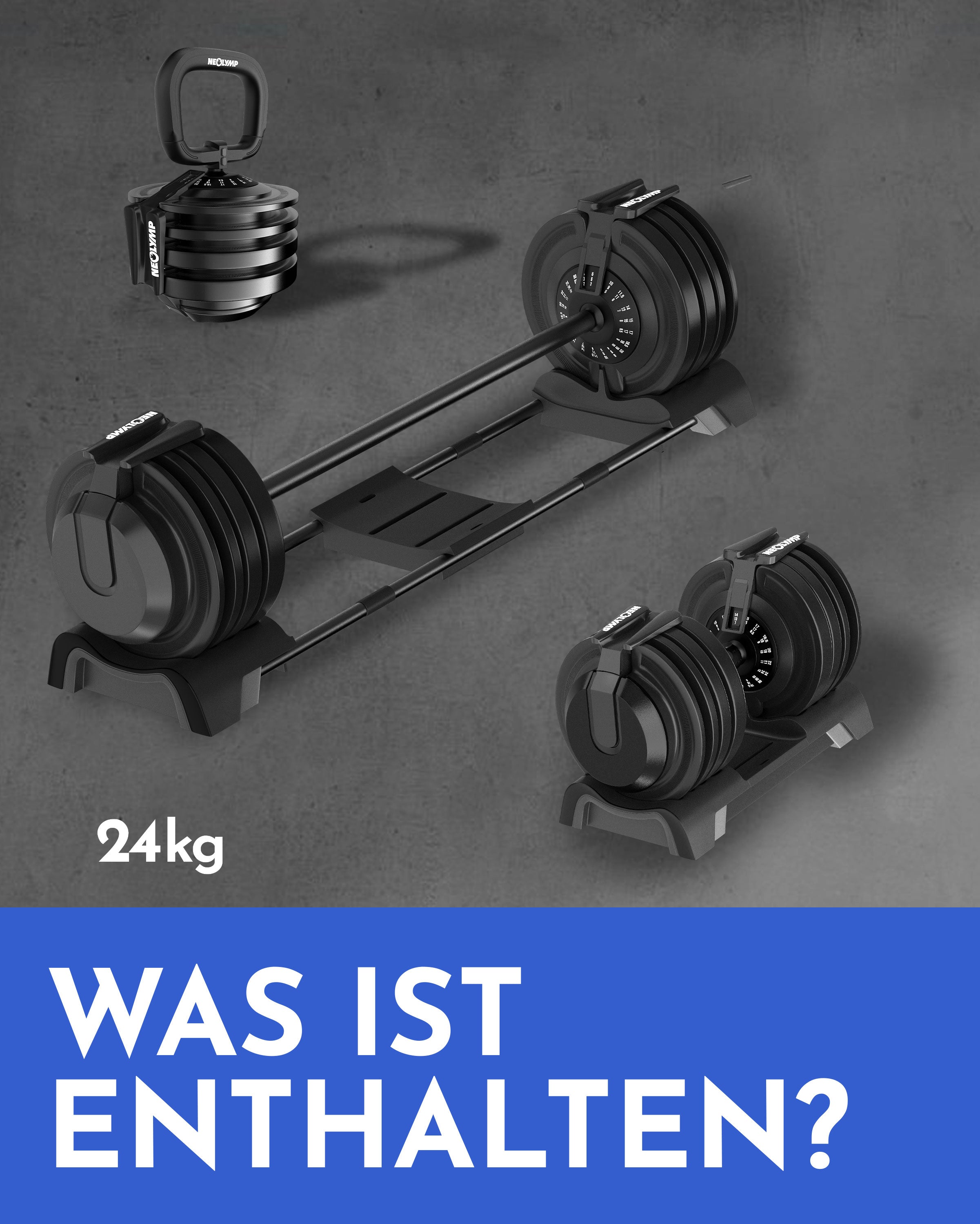 3-in-1 Hantelset zum Verstellen 24kg - - Hantel von NEOLYMP | Fitnessequipment und Sportartikel