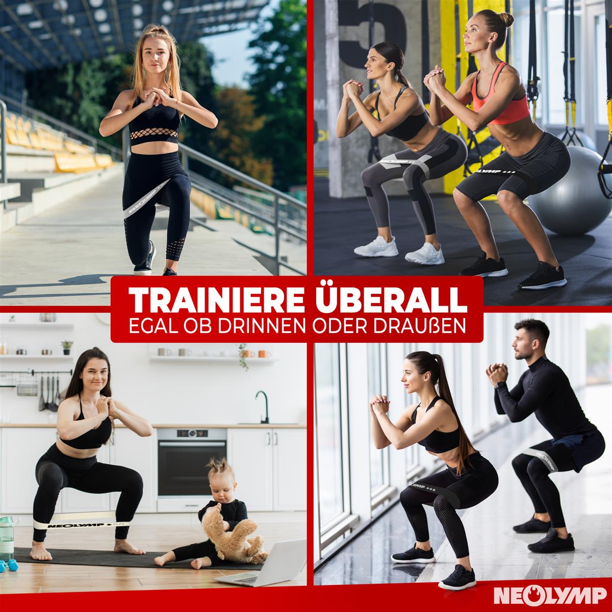 Fitnessbänder kurz aus Latex - 3er Set Grau - Fitnessbänder von NEOLYMP | Fitnessequipment und Sportartikel