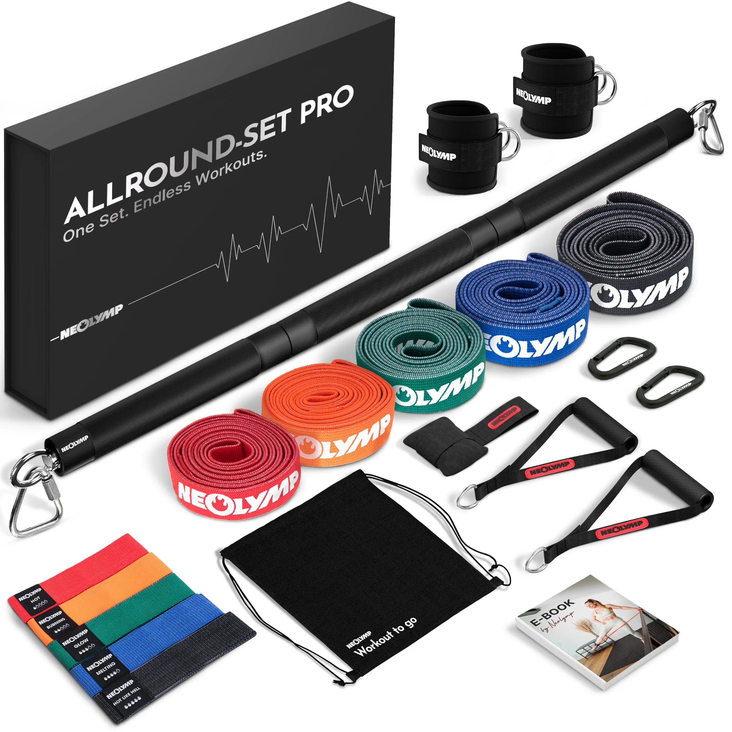 Fitnessbänder Allroundset – Widerstandsbänder inkl. Komplett-Zubehör - Allroundset Pro - Fitnessbänder von NEOLYMP | Fitnessequipment und Sportartikel