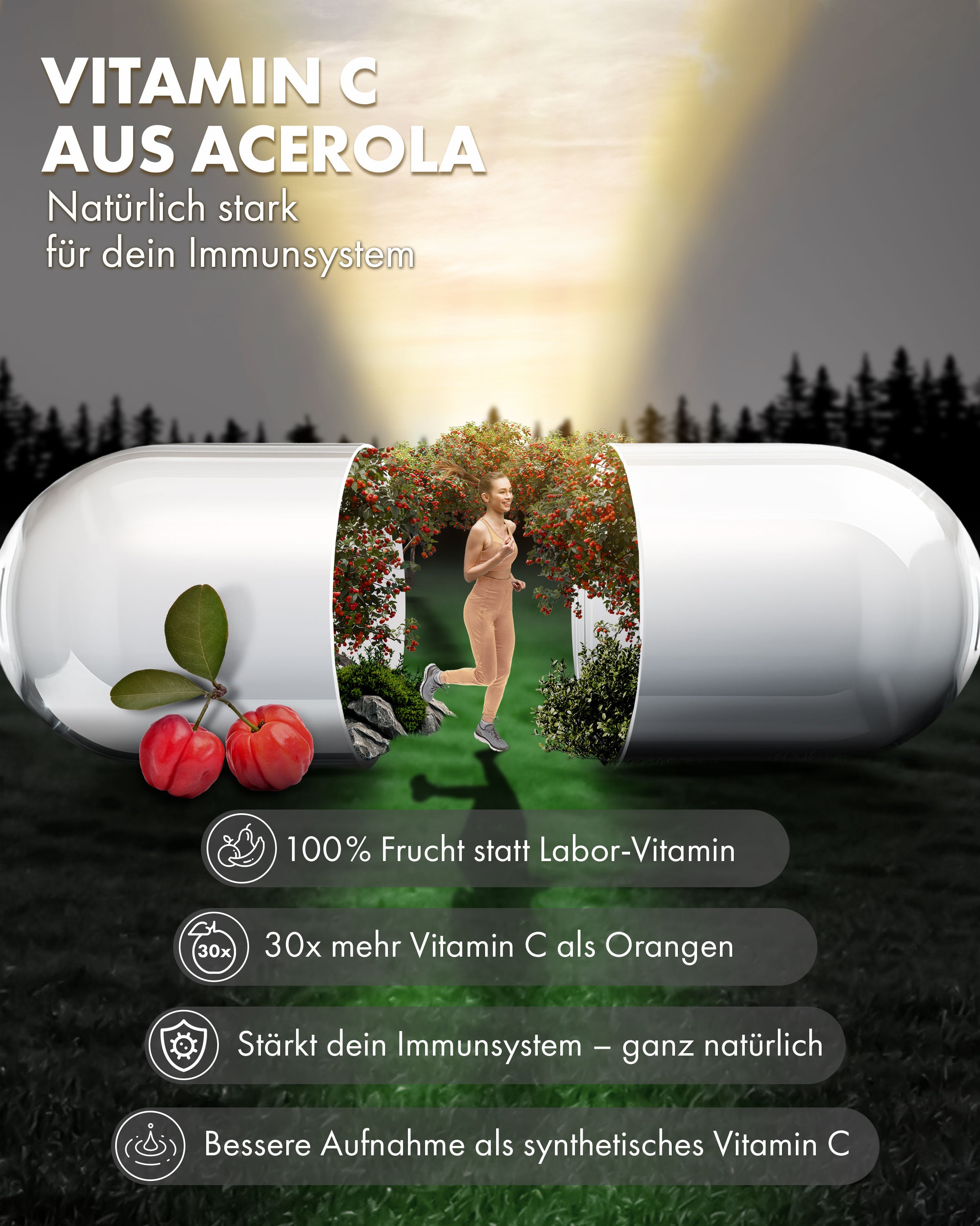 Nature Elegance - Vitamin C - aus Acerola-Superfrucht, vegane Kapseln (2er Pack (360 Stück)) - - Nahrungsergänzungsmittel von NEOLYMP | Fitnessequipment und Sportartikel