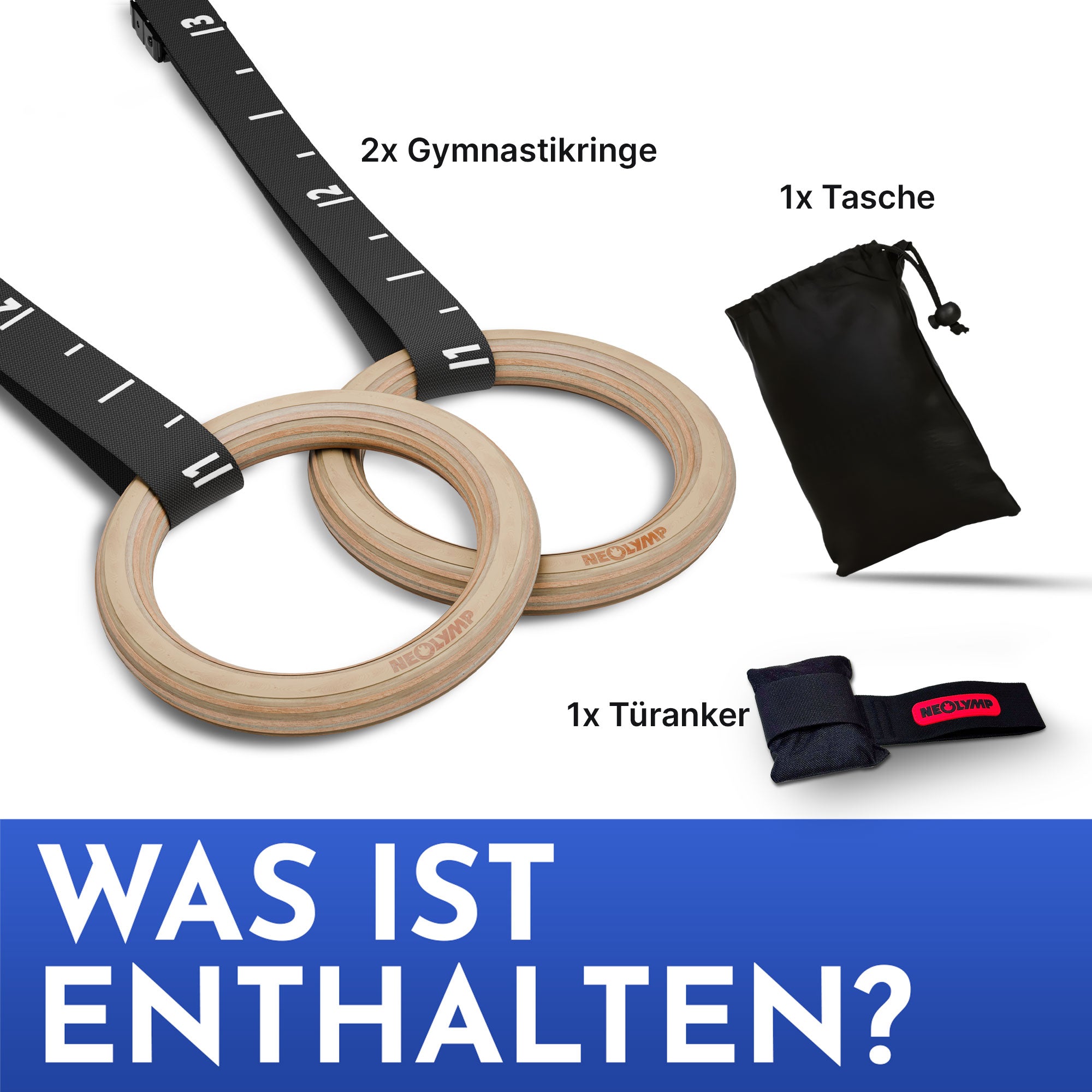 Turnringe aus Holz - 2er Set inkl. Türanker - - Sportgerät von NEOLYMP | Fitnessequipment und Sportartikel