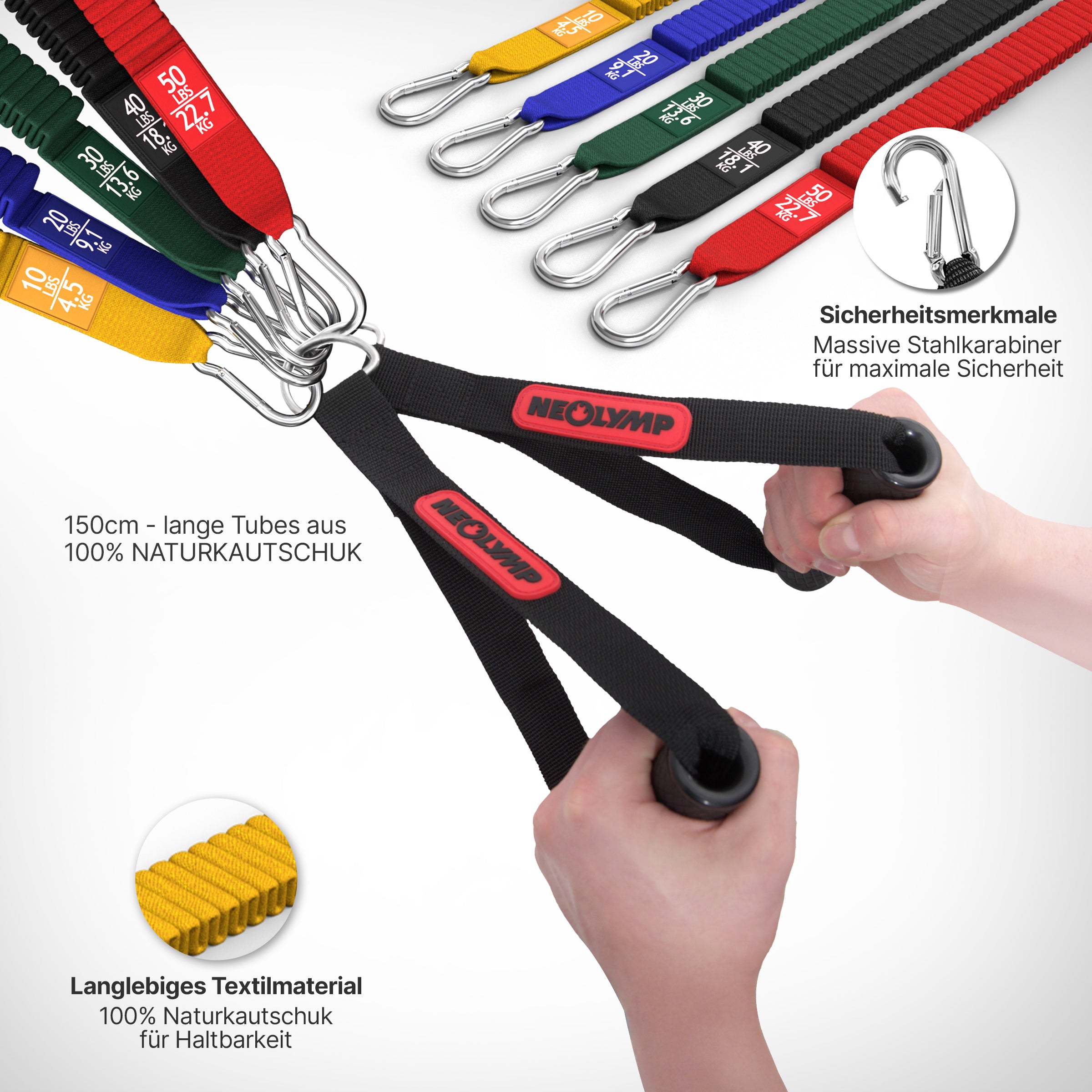 Tube Bands Set inkl. Zubehör - - Fitnessbänder von NEOLYMP | Fitnessequipment und Sportartikel