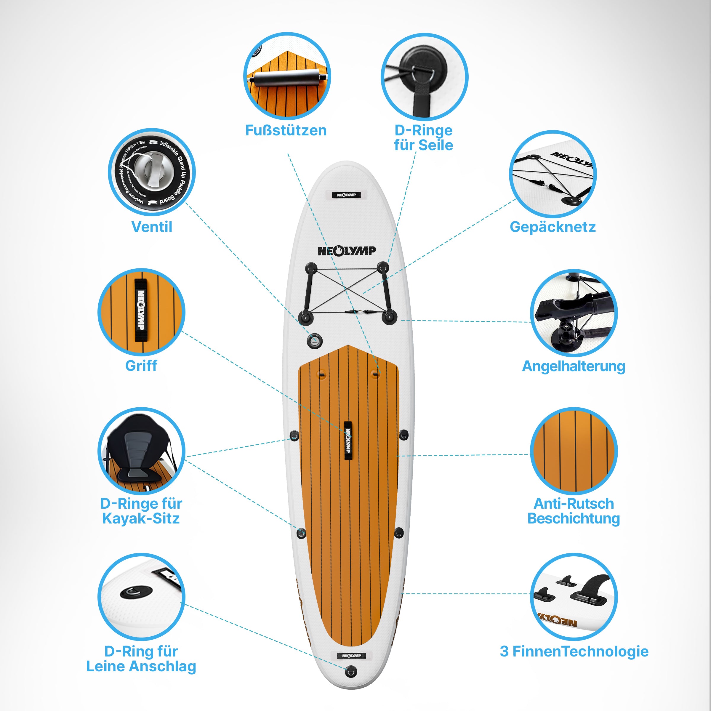 Stand-Up Paddle Board (SUP) + 13-teiliges Komplettset - - Wassersport von NEOLYMP | Fitnessequipment und Sportartikel