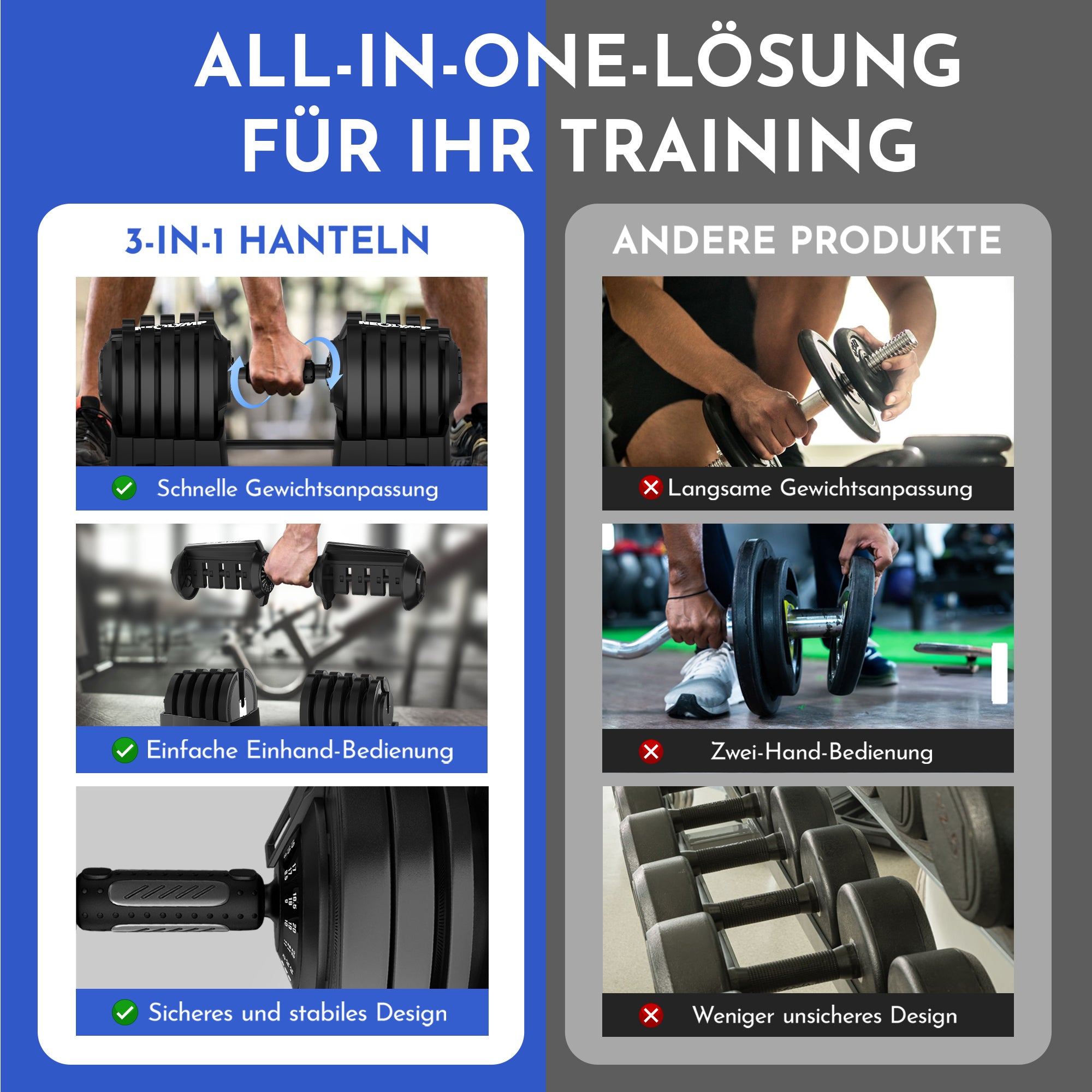 Verstellbare Kurzhanteln 41kg & 24kg - - Hantel von NEOLYMP | Fitnessequipment und Sportartikel