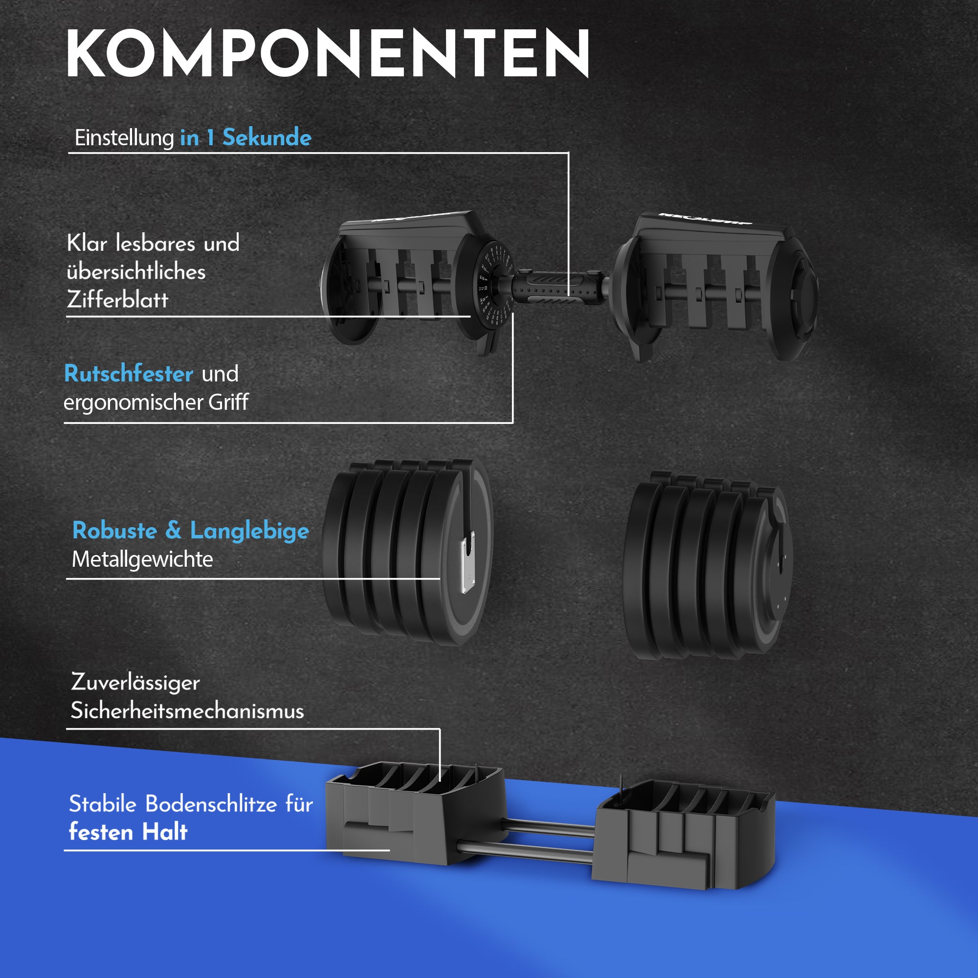 2-in-1 Hantelset zum Verstellen 41kg - - Hantel von NEOLYMP | Fitnessequipment und Sportartikel