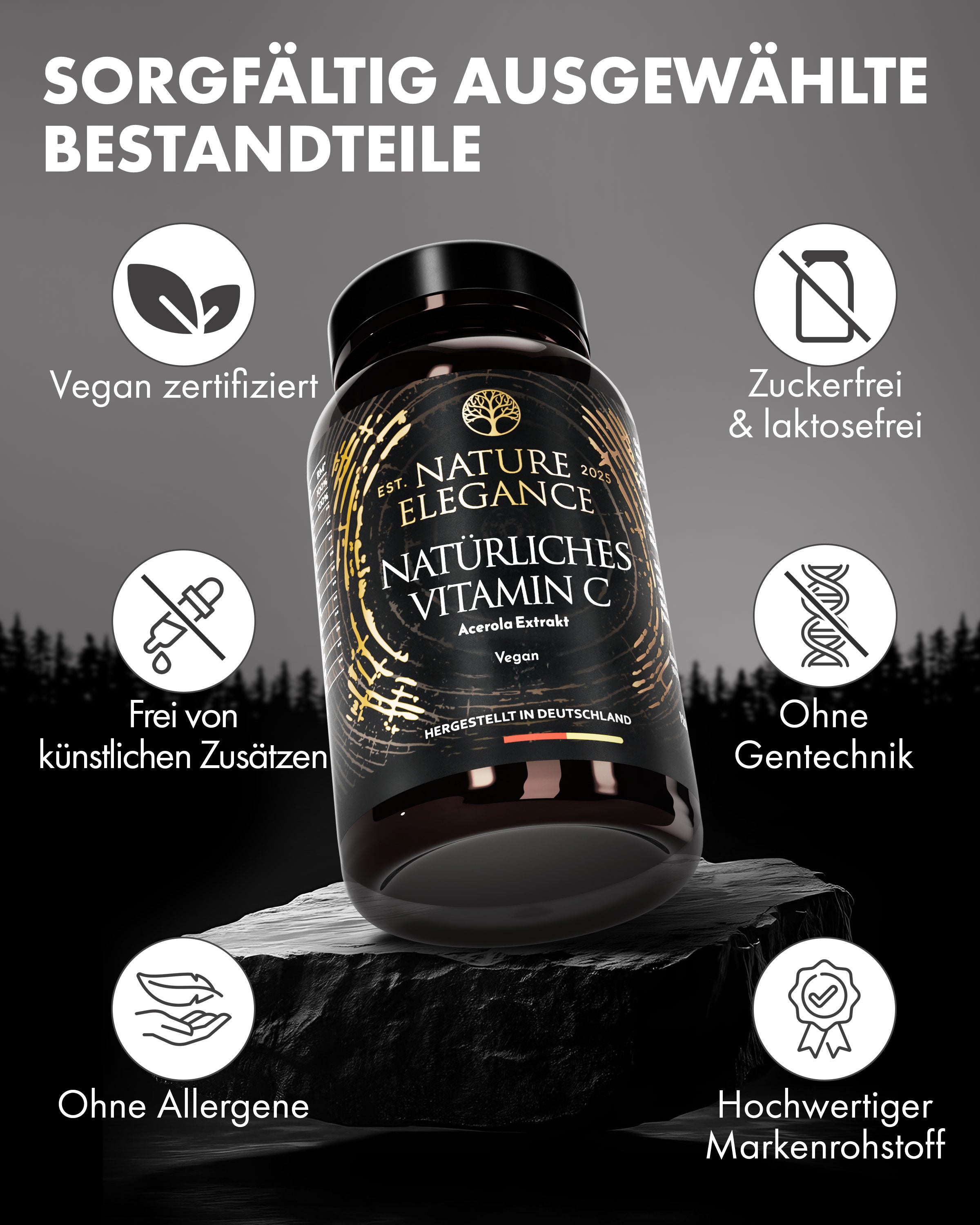 Nature Elegance - Vitamin C - aus Acerola-Superfrucht, vegane Kapseln (2er Pack (360 Stück)) - - Nahrungsergänzungsmittel von NEOLYMP | Fitnessequipment und Sportartikel