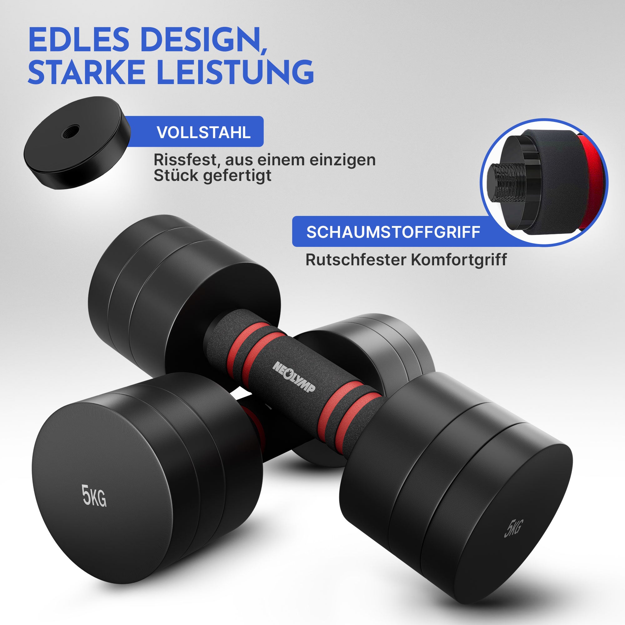 Verstellbare Chrome-Kurzhanteln in schwarz - 5 & 10kg (4er Set Kurzhanteln) - - Hantel von NEOLYMP | Fitnessequipment und Sportartikel