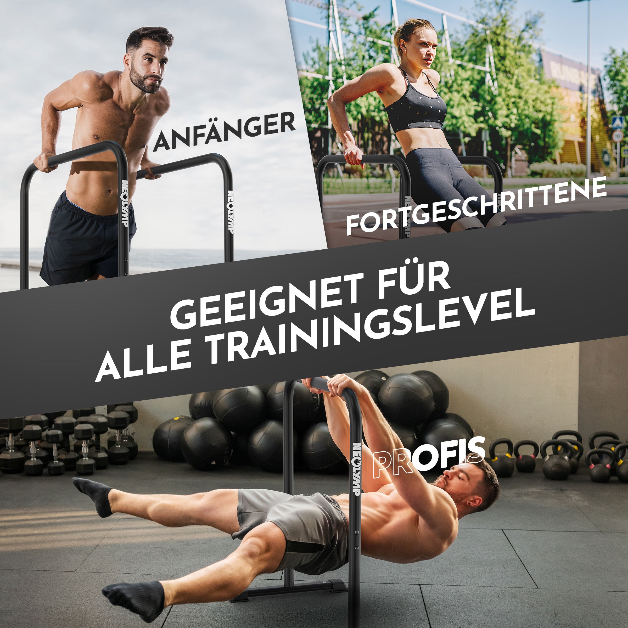 Premium Dip Barren pulverbeschichtet + Resistance-Band und Grip Tape - - Sportgerät von NEOLYMP | Fitnessequipment und Sportartikel