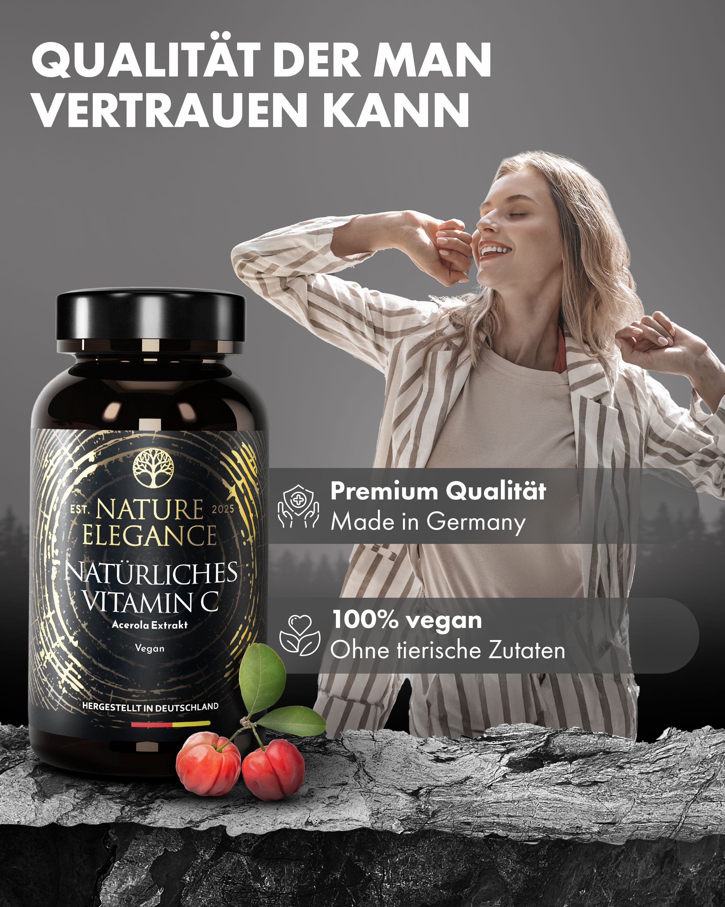 Nature Elegance - Vitamin C - aus Acerola-Superfrucht, vegane Kapseln (2er Pack (360 Stück)) - - Nahrungsergänzungsmittel von NEOLYMP | Fitnessequipment und Sportartikel