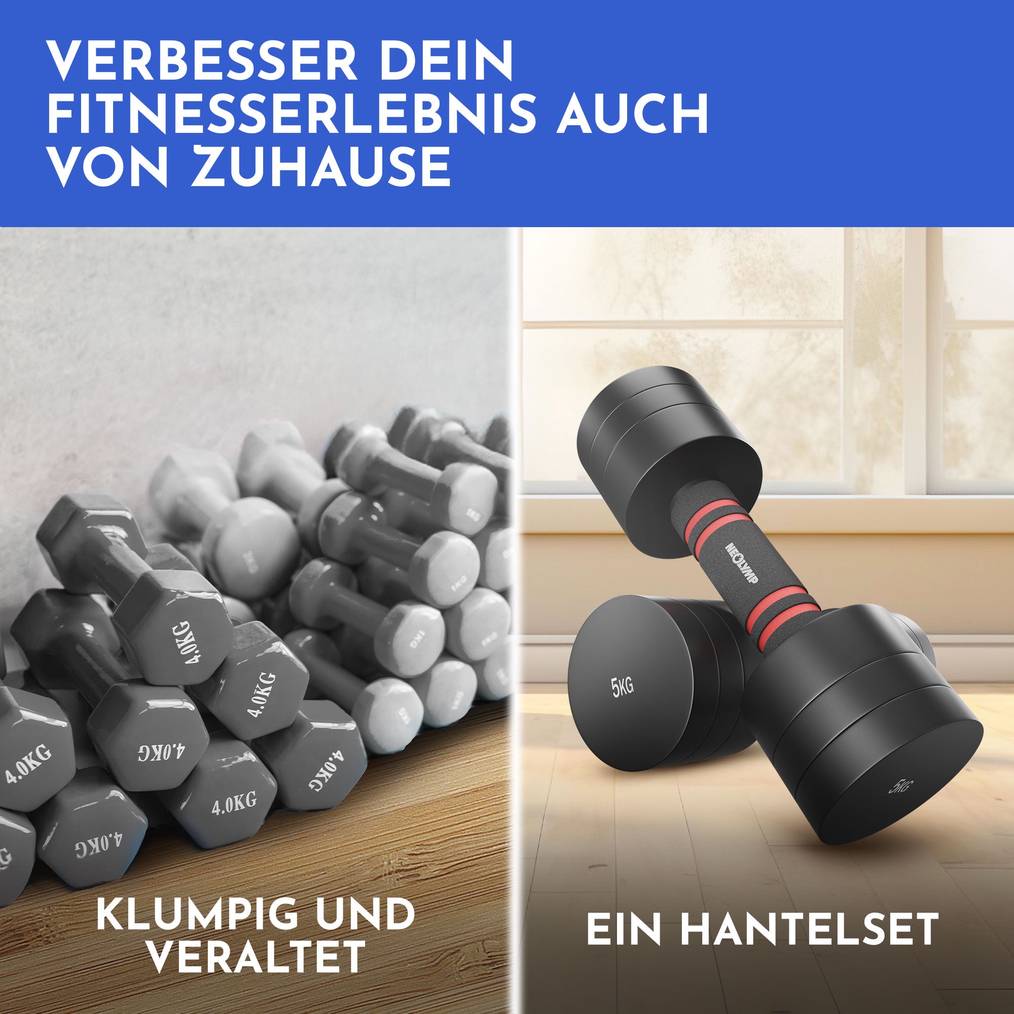 Verstellbare Chrome-Kurzhanteln in schwarz - 5 & 10kg (4er Set Kurzhanteln) - - Hantel von NEOLYMP | Fitnessequipment und Sportartikel