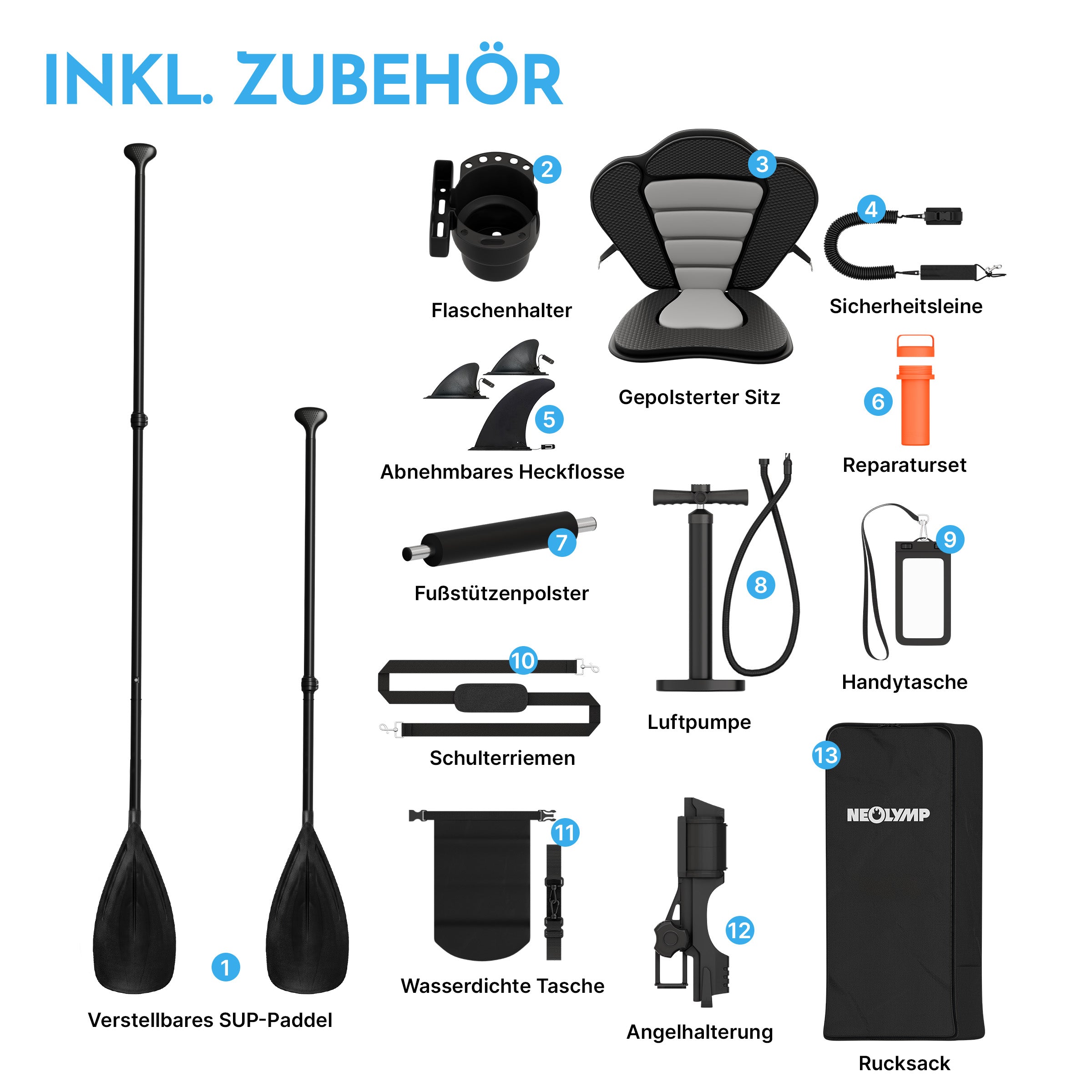 Stand-Up Paddle Board (SUP) + 13-teiliges Komplettset - - Wassersport von NEOLYMP | Fitnessequipment und Sportartikel