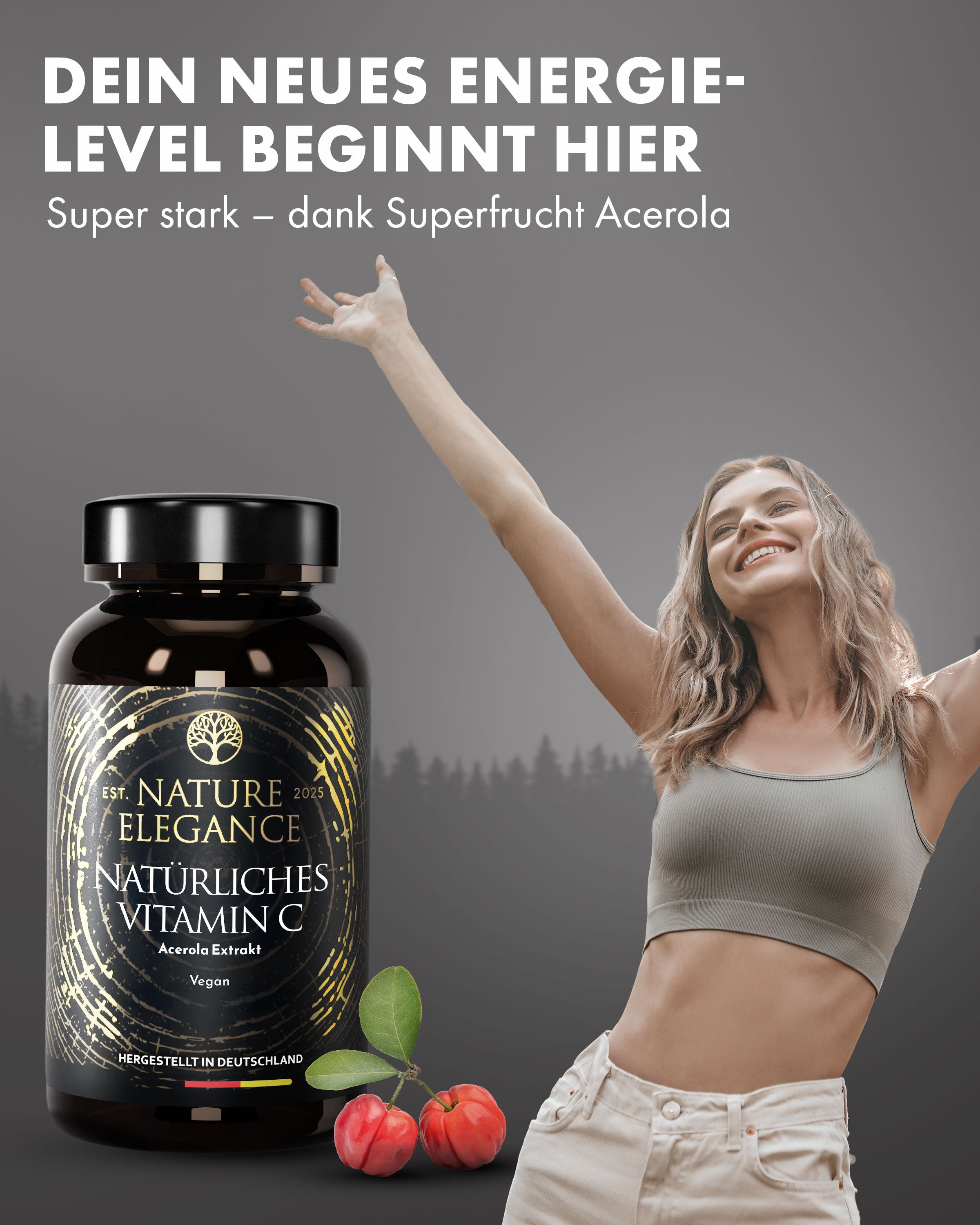 Nature Elegance - Vitamin C - aus Acerola-Superfrucht, vegane Kapseln (2er Pack (360 Stück)) - - Nahrungsergänzungsmittel von NEOLYMP | Fitnessequipment und Sportartikel