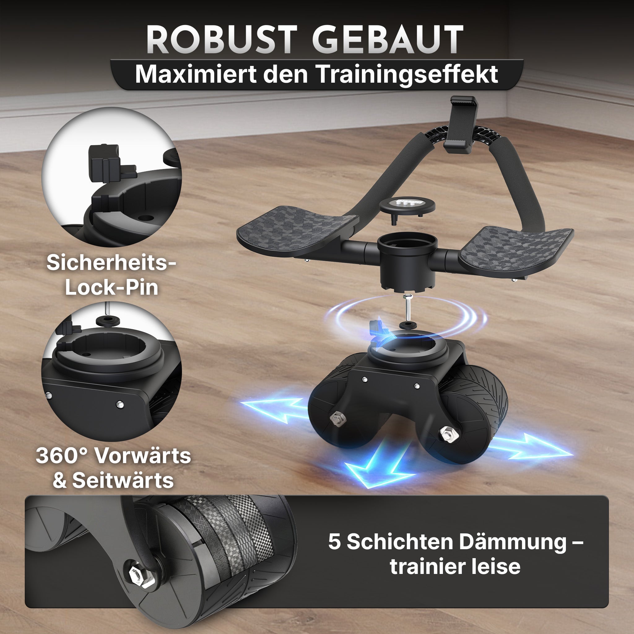 Bauchroller mit Unterarm-Auflage (schwarz) - Patentiert, 180° drehbar | B-Ware - - Outlet von NEOLYMP | Fitnessequipment und Sportartikel