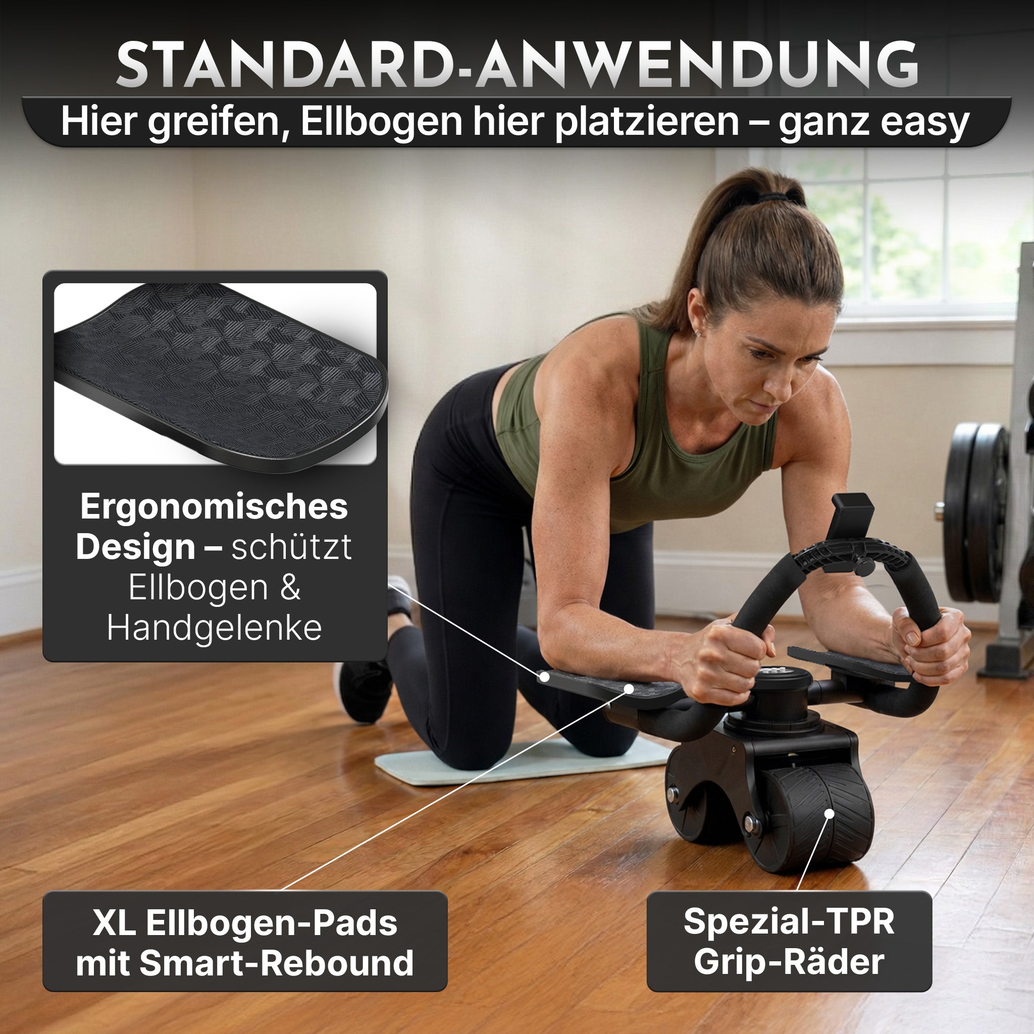 Bauchroller mit Unterarm-Auflage (schwarz) - Patentiert, 180° drehbar | B-Ware - - Outlet von NEOLYMP | Fitnessequipment und Sportartikel