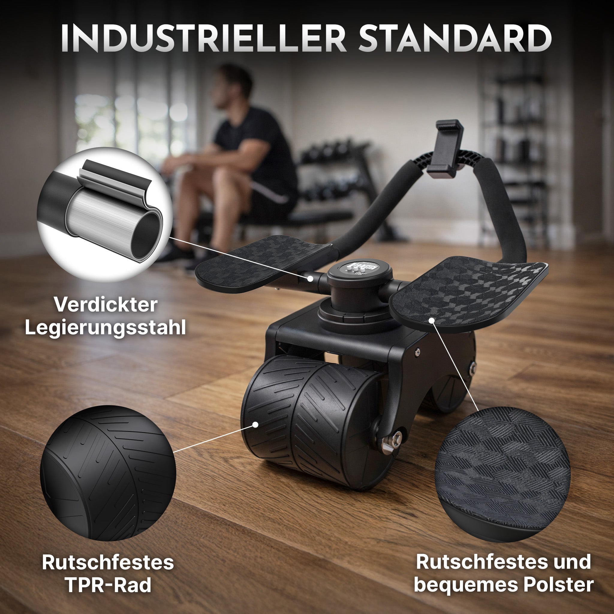 Bauchroller mit Unterarm-Auflage (schwarz) - Patentiert, 180° drehbar | B-Ware - - Outlet von NEOLYMP | Fitnessequipment und Sportartikel