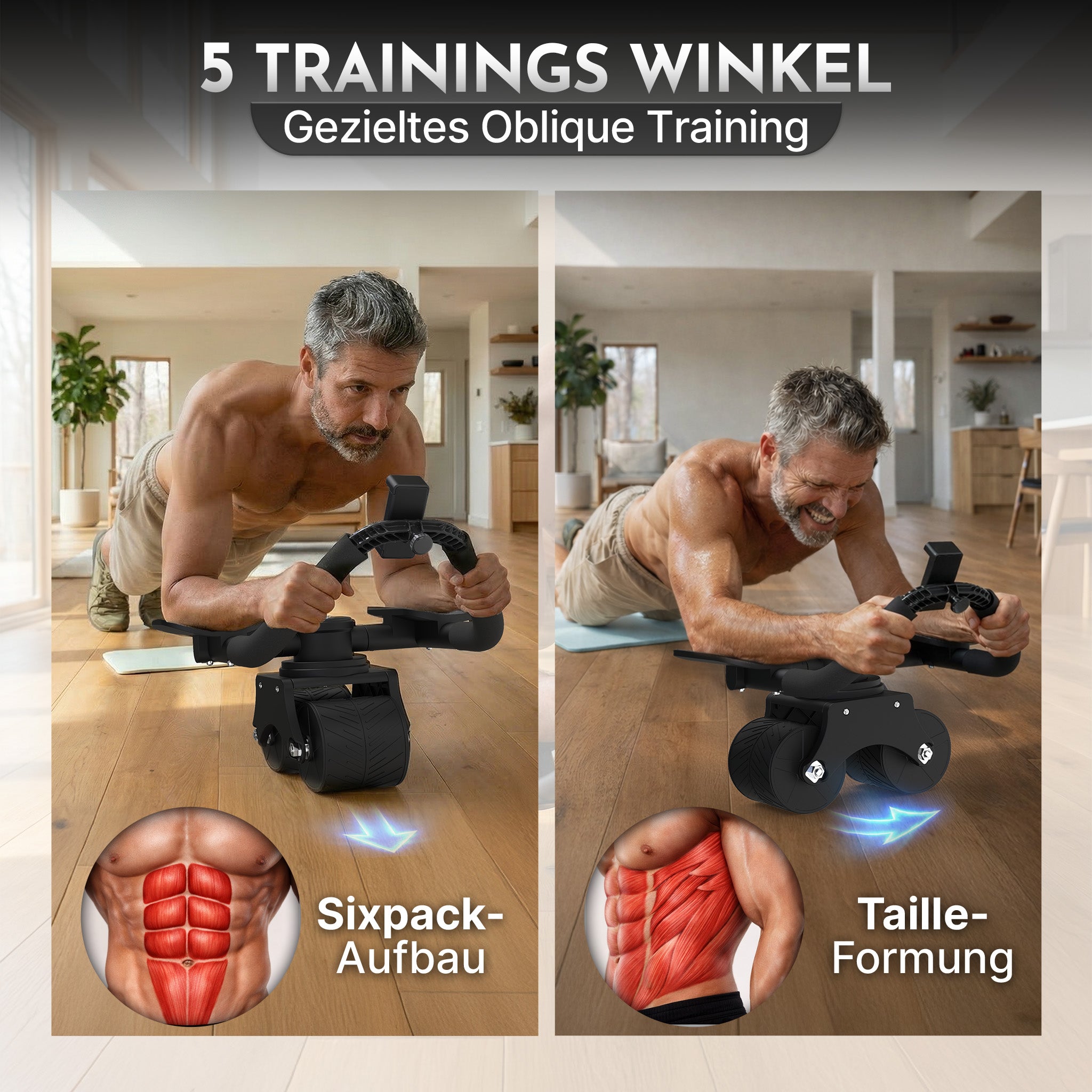 Bauchroller mit Unterarm-Auflage (schwarz) - Patentiert, 180° drehbar | B-Ware - - Outlet von NEOLYMP | Fitnessequipment und Sportartikel