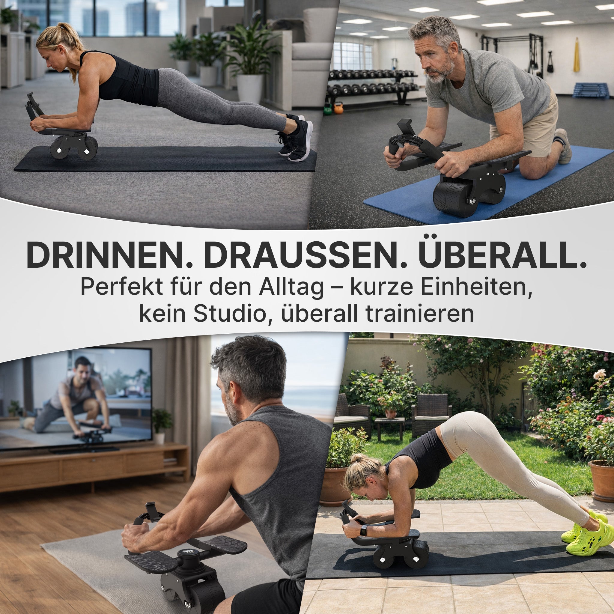 Bauchroller mit Unterarm-Auflage (schwarz) - Patentiert, 180° drehbar | B-Ware - - Outlet von NEOLYMP | Fitnessequipment und Sportartikel