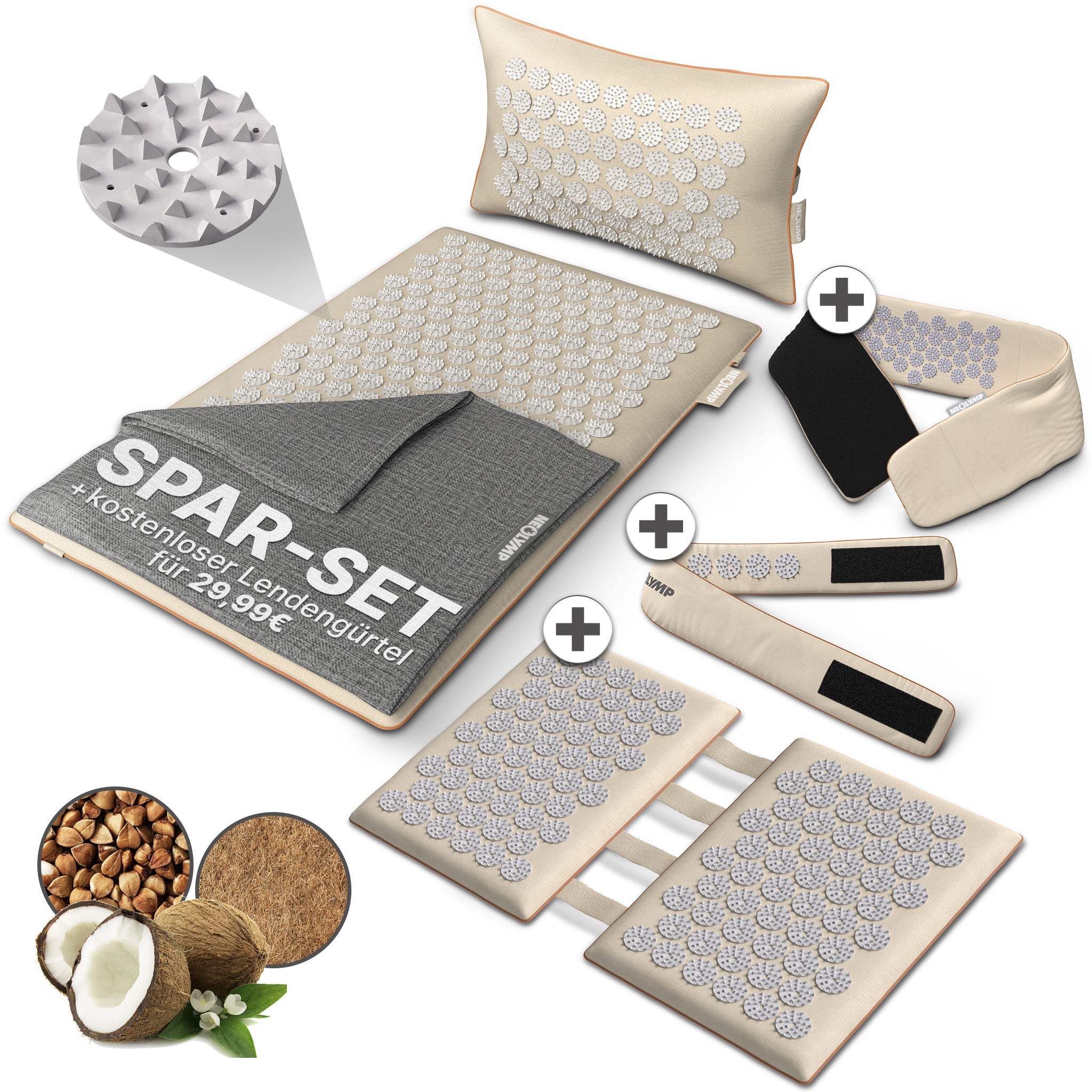 Akupressur-Allround-Set mit gratis Lendengürtel & Übungen - Beige - Recovery & Akupressur von NEOLYMP | Fitnessequipment und Sportartikel