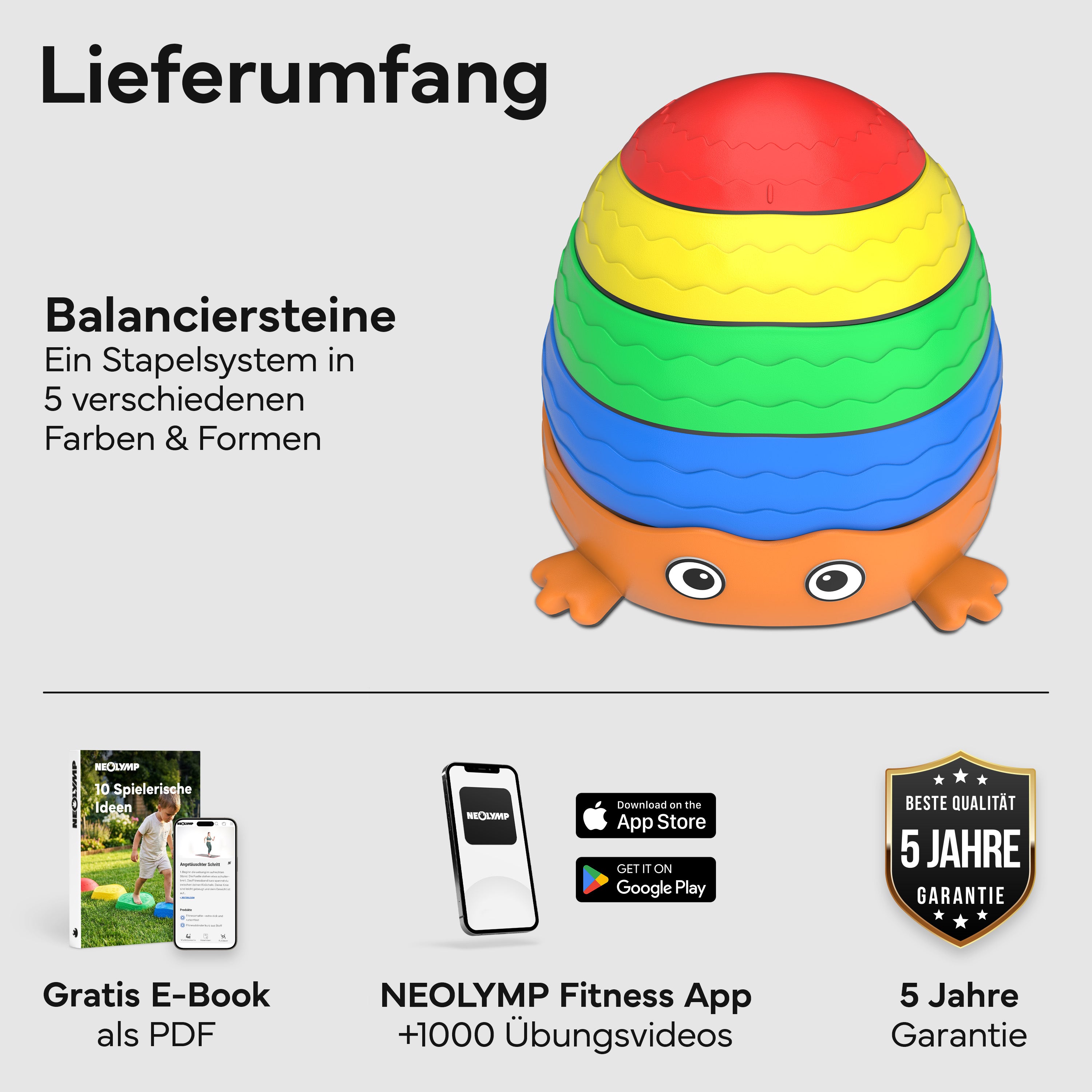 Balanciersteine für Kinder, 5er-Set stapelbar - - von NEOLYMP | Fitnessequipment und Sportartikel