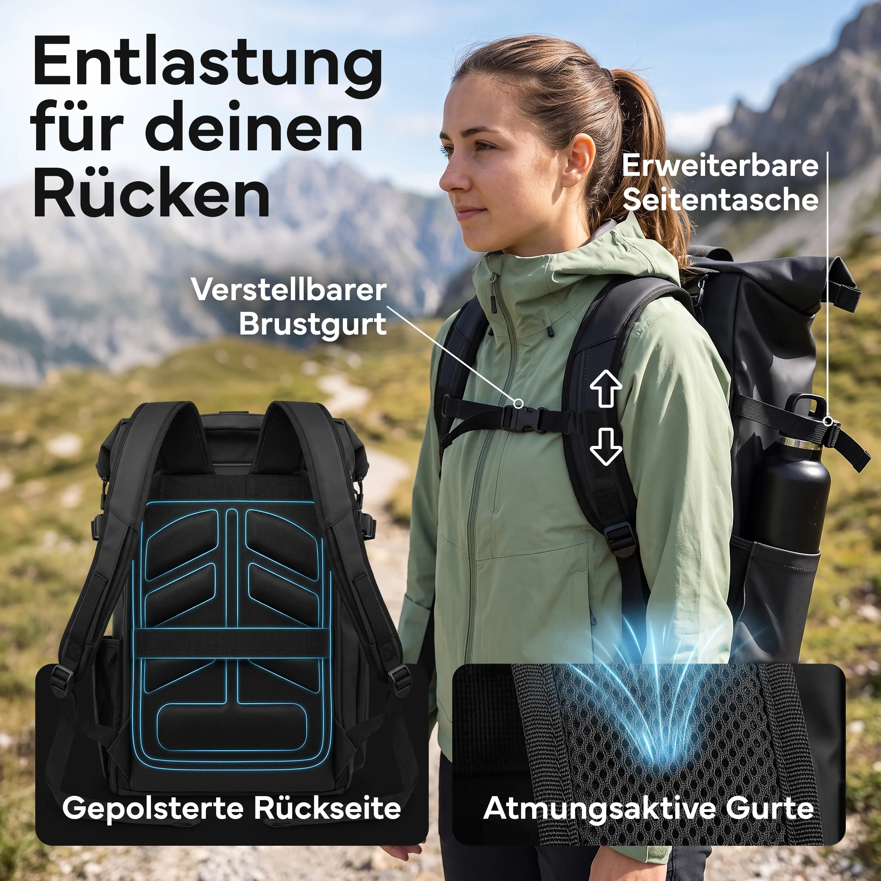 Rucksack Rolltop 40 Liter - Wasserdicht - - Outdoor-Equipment von NEOLYMP | Fitnessequipment und Sportartikel
