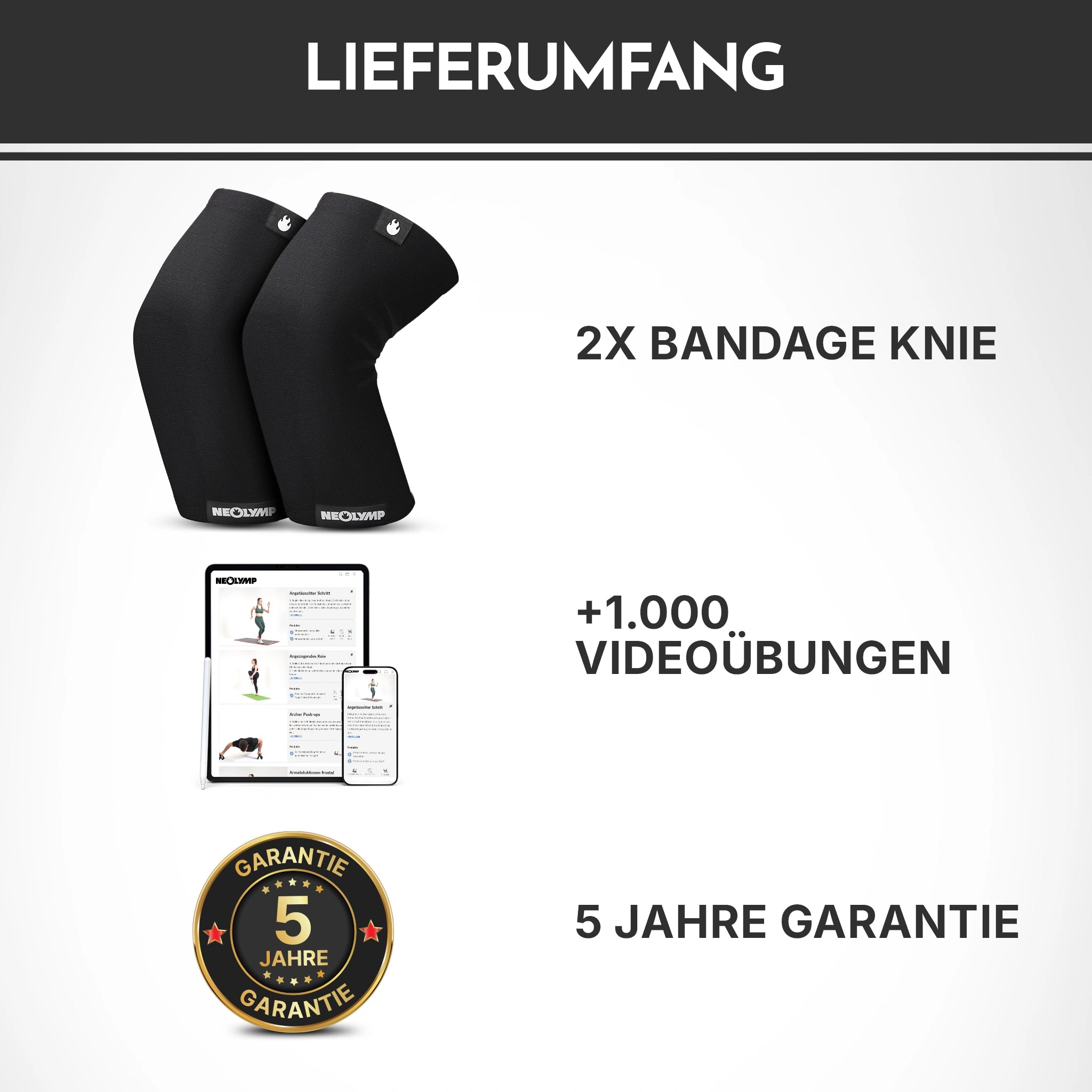 Kniebandagen - 2er Set, Größe S - XL - - Zubehör von NEOLYMP | Fitnessequipment und Sportartikel