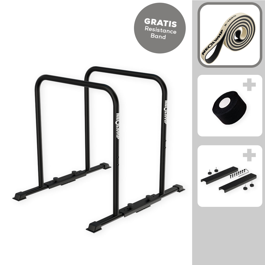 Premium Dip Barren pulverbeschichtet + Resistance-Band und Grip Tape - - Sportgerät von NEOLYMP | Fitnessequipment und Sportartikel