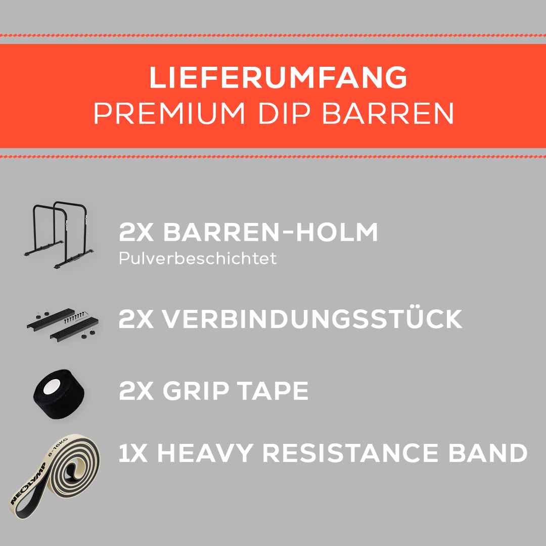 Premium Dip Barren pulverbeschichtet + Resistance-Band und Grip Tape - - Sportgerät von NEOLYMP | Fitnessequipment und Sportartikel