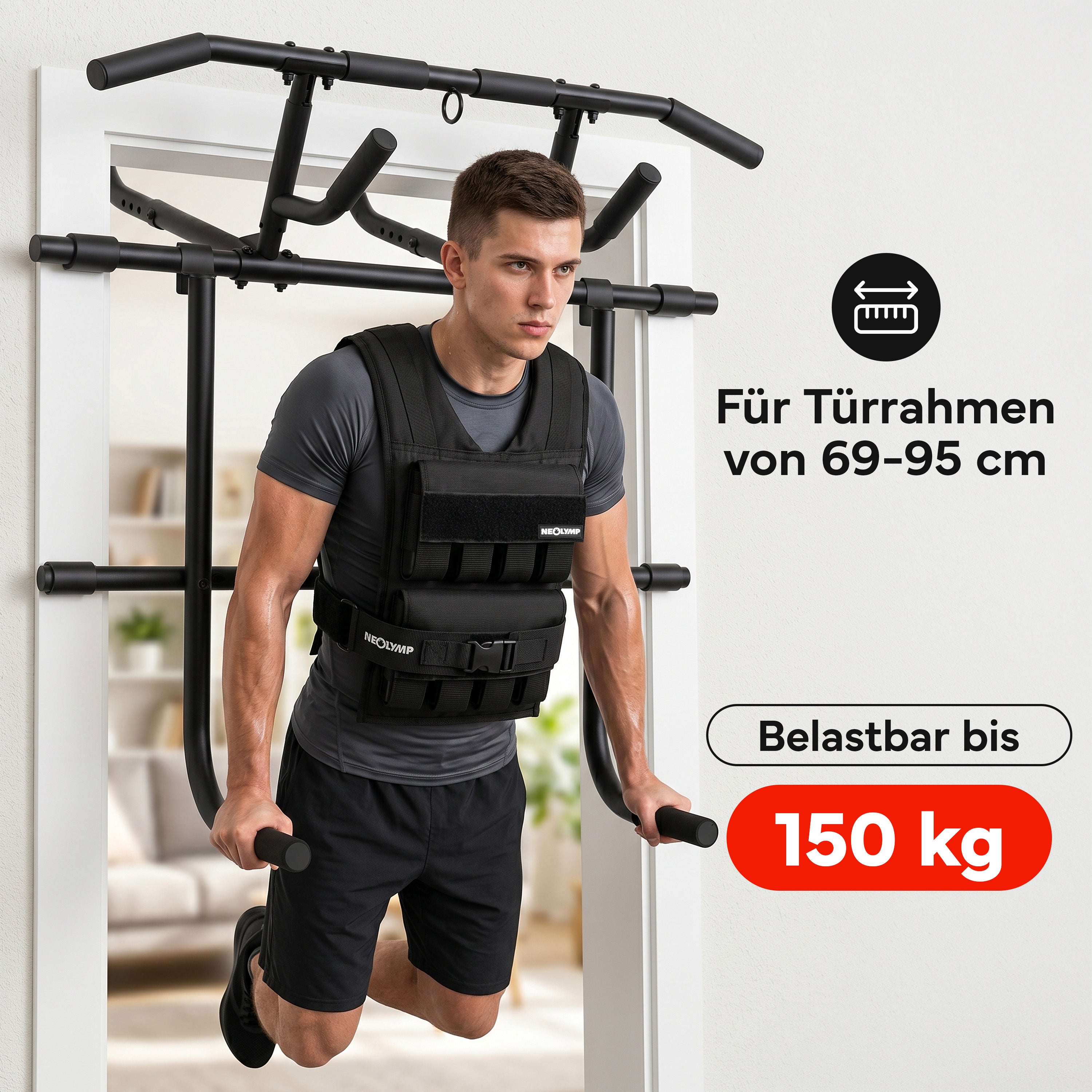 Klimmzugstangen-Bundle - Alle Übungen, volle Bewegungsfreiheit - Stange + Dip Bar Adapter - Klimmzugstangen von NEOLYMP | Fitnessequipment und Sportartikel