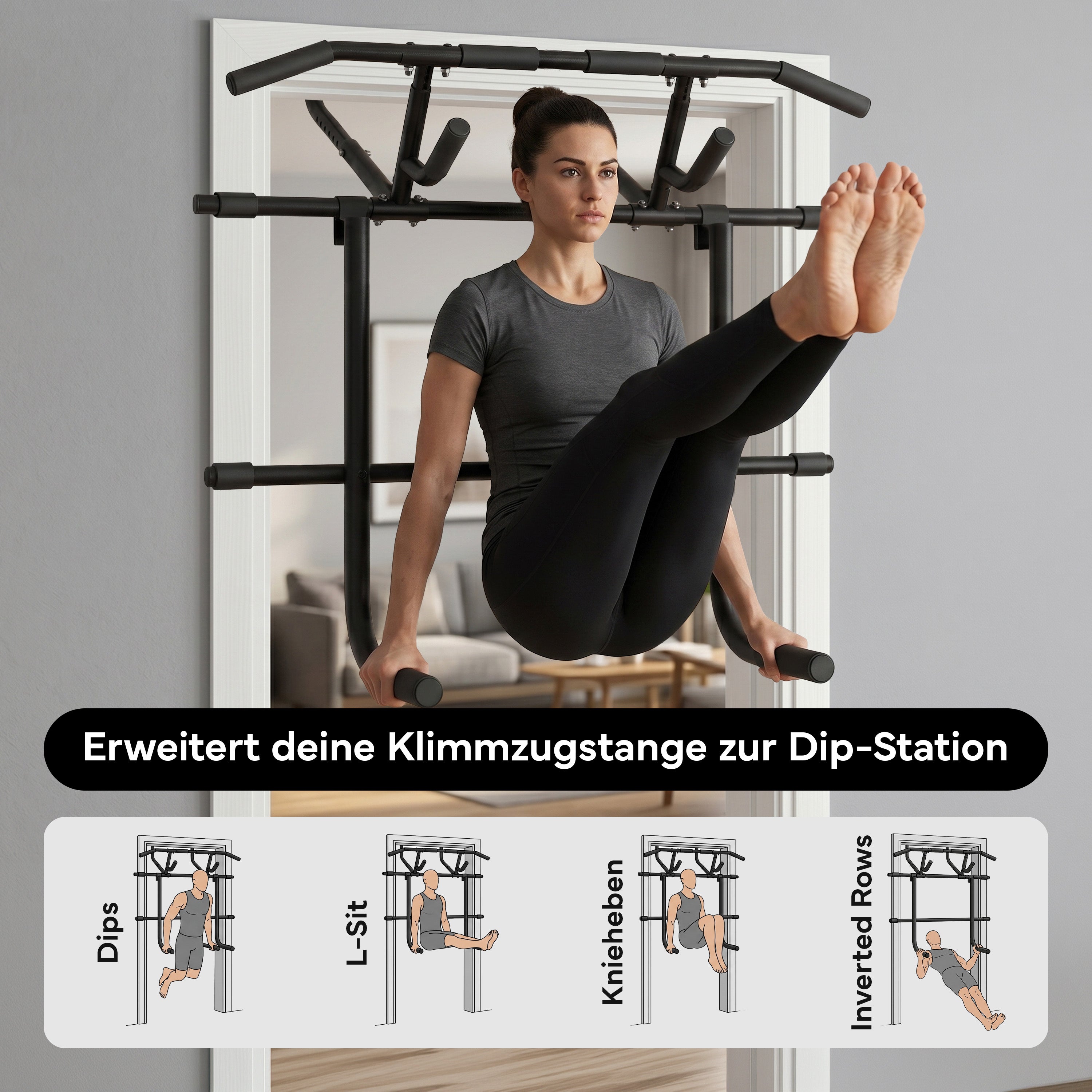 Klimmzugstangen-Bundle - Alle Übungen, volle Bewegungsfreiheit - Stange + Dip Bar Adapter - Klimmzugstangen von NEOLYMP | Fitnessequipment und Sportartikel