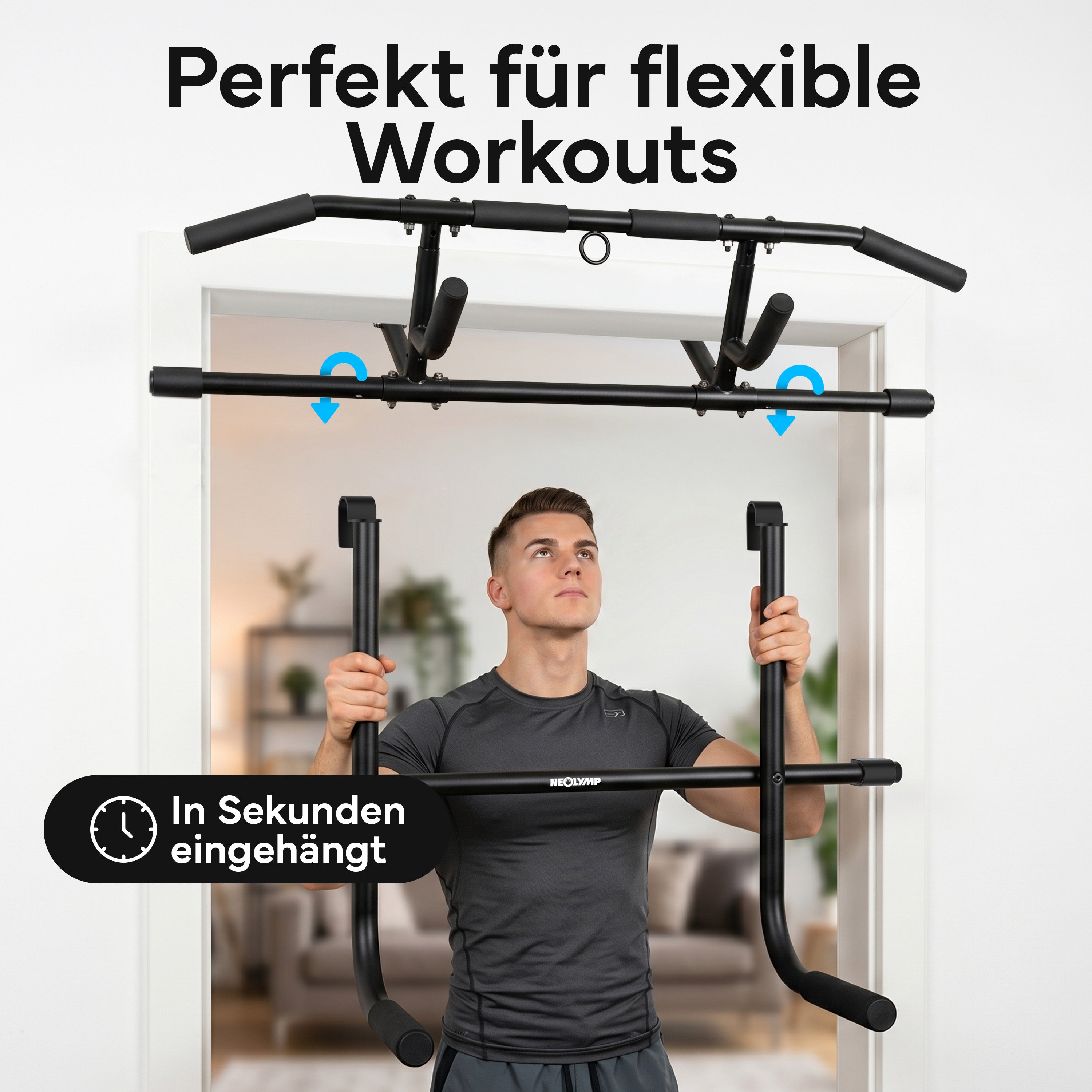 Klimmzugstangen-Bundle - Alle Übungen, volle Bewegungsfreiheit - Stange + Dip Bar Adapter - Klimmzugstangen von NEOLYMP | Fitnessequipment und Sportartikel