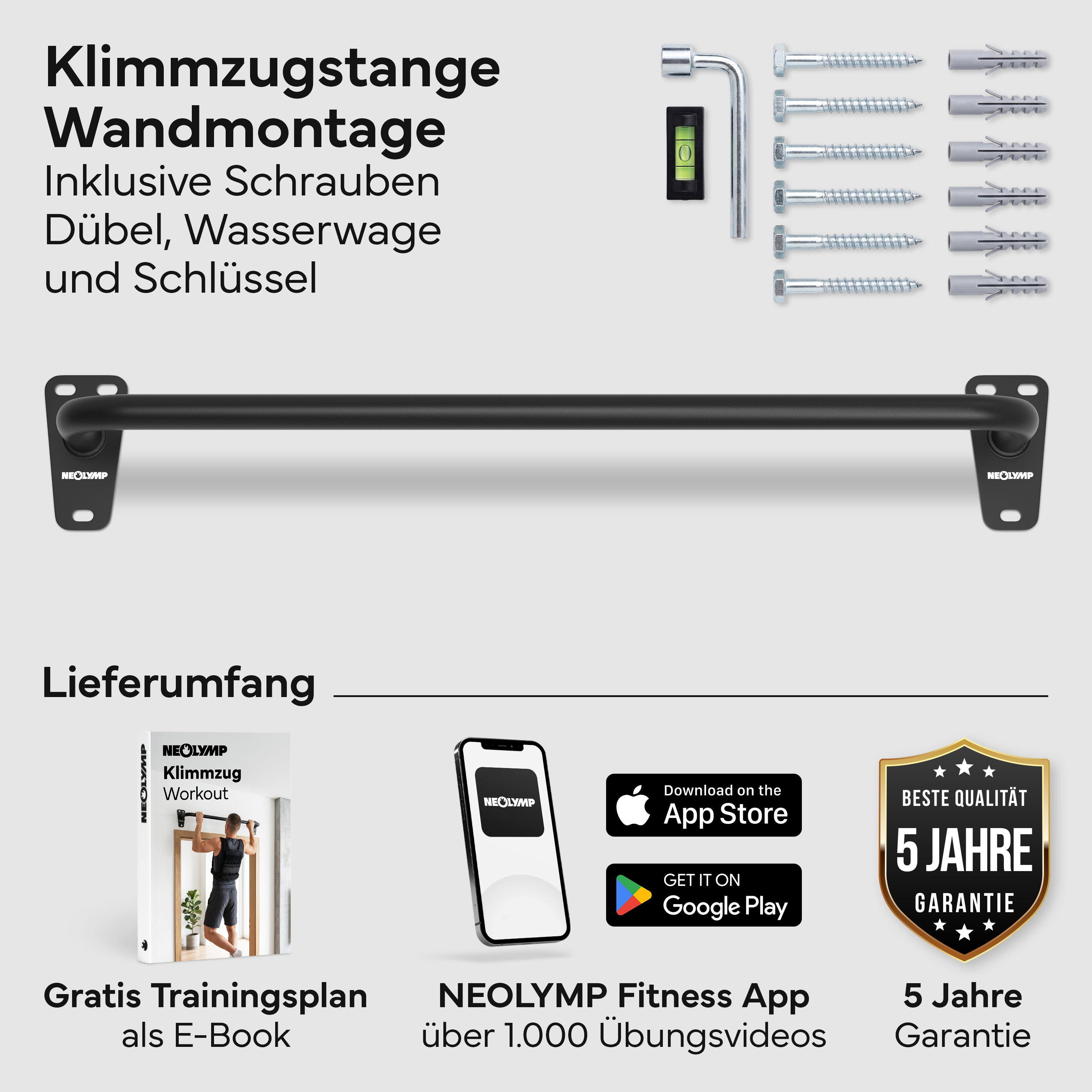 Klimmzugstange für Wandmontage, Pull Up Bar über der Tür - Schwarz - Klimmzugstangen von NEOLYMP | Fitnessequipment und Sportartikel