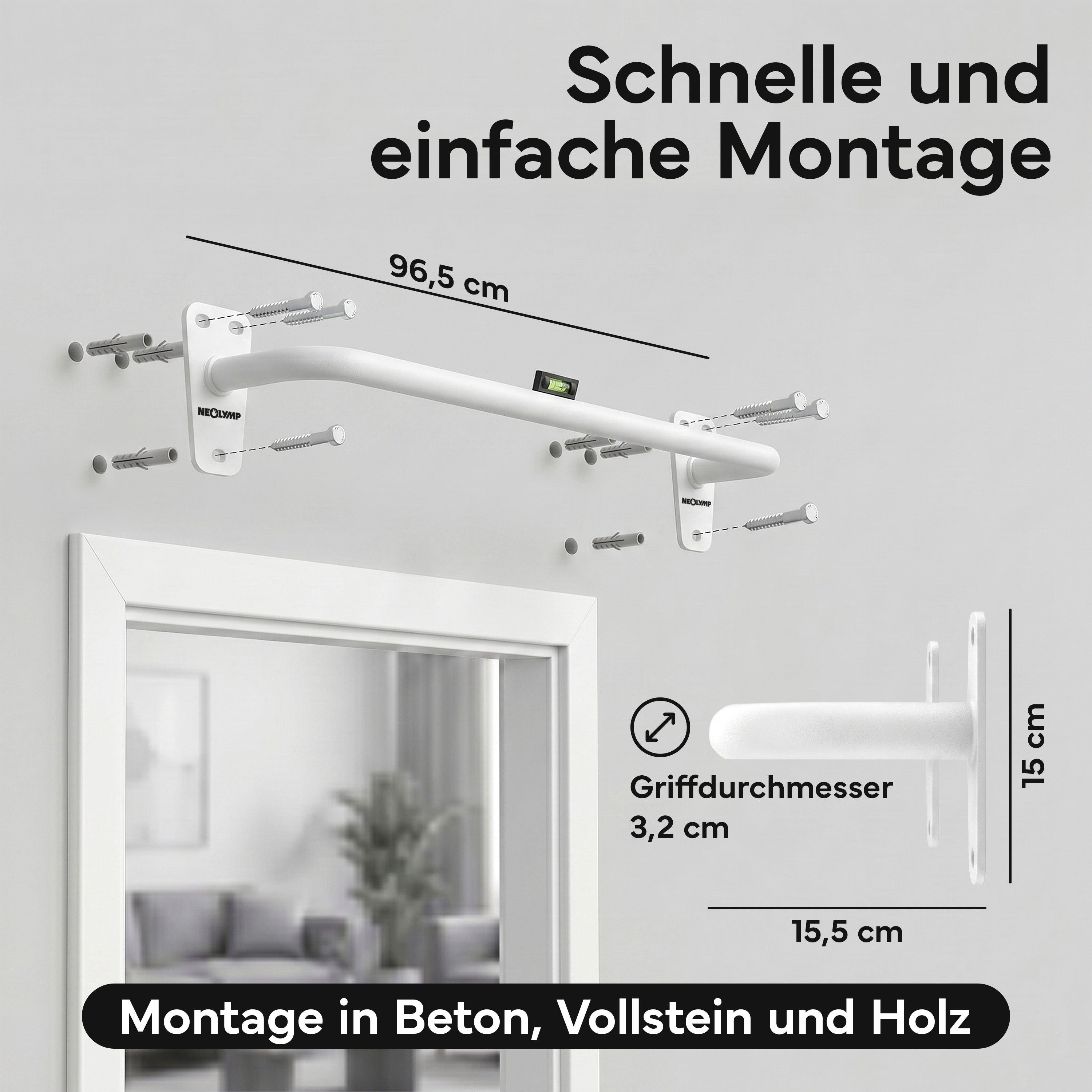Klimmzugstange für Wandmontage, Pull Up Bar über der Tür – Weiß | B-Ware - - Outlet von NEOLYMP | Fitnessequipment und Sportartikel