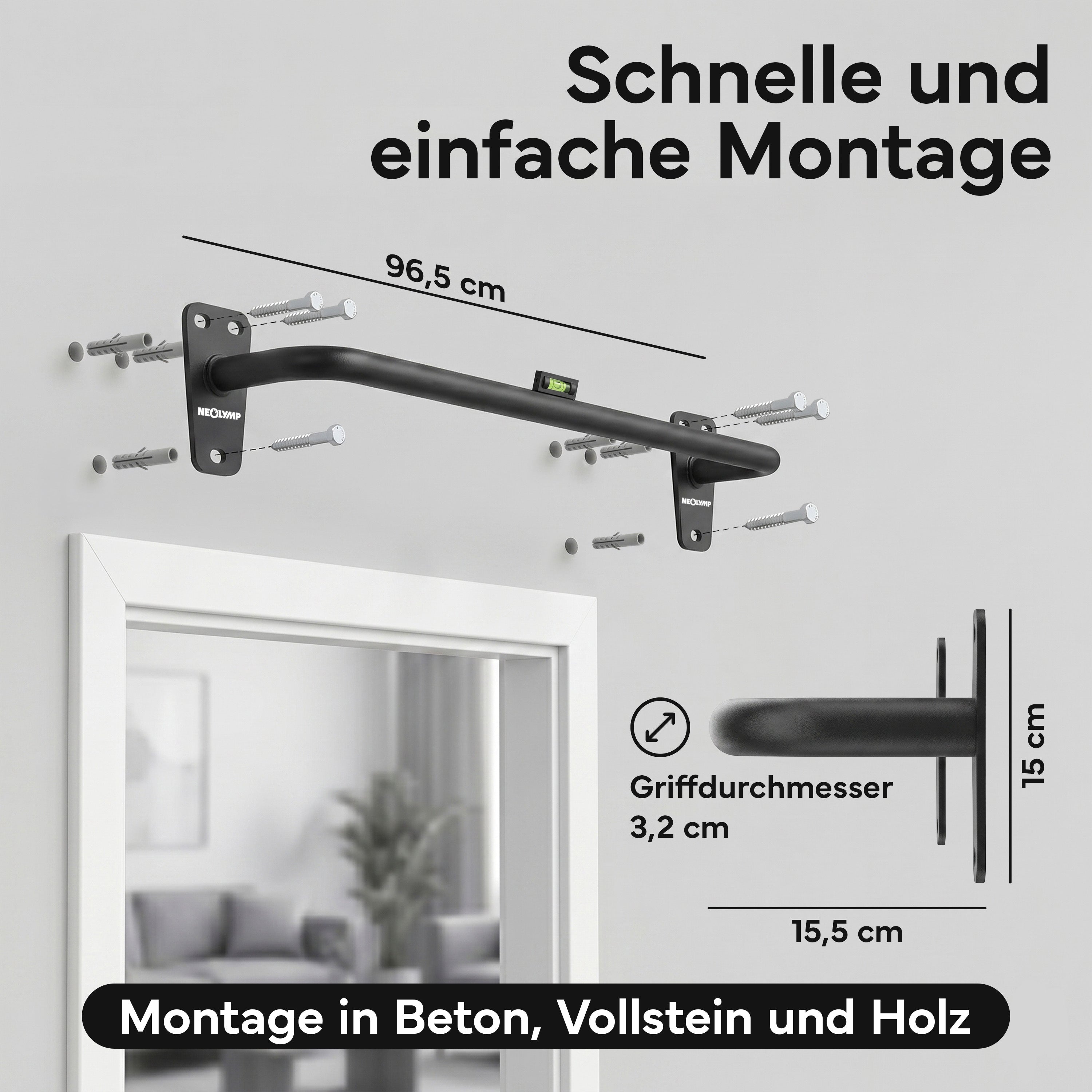 Klimmzugstange für Wandmontage, Pull Up Bar über der Tür - Schwarz - Klimmzugstangen von NEOLYMP | Fitnessequipment und Sportartikel