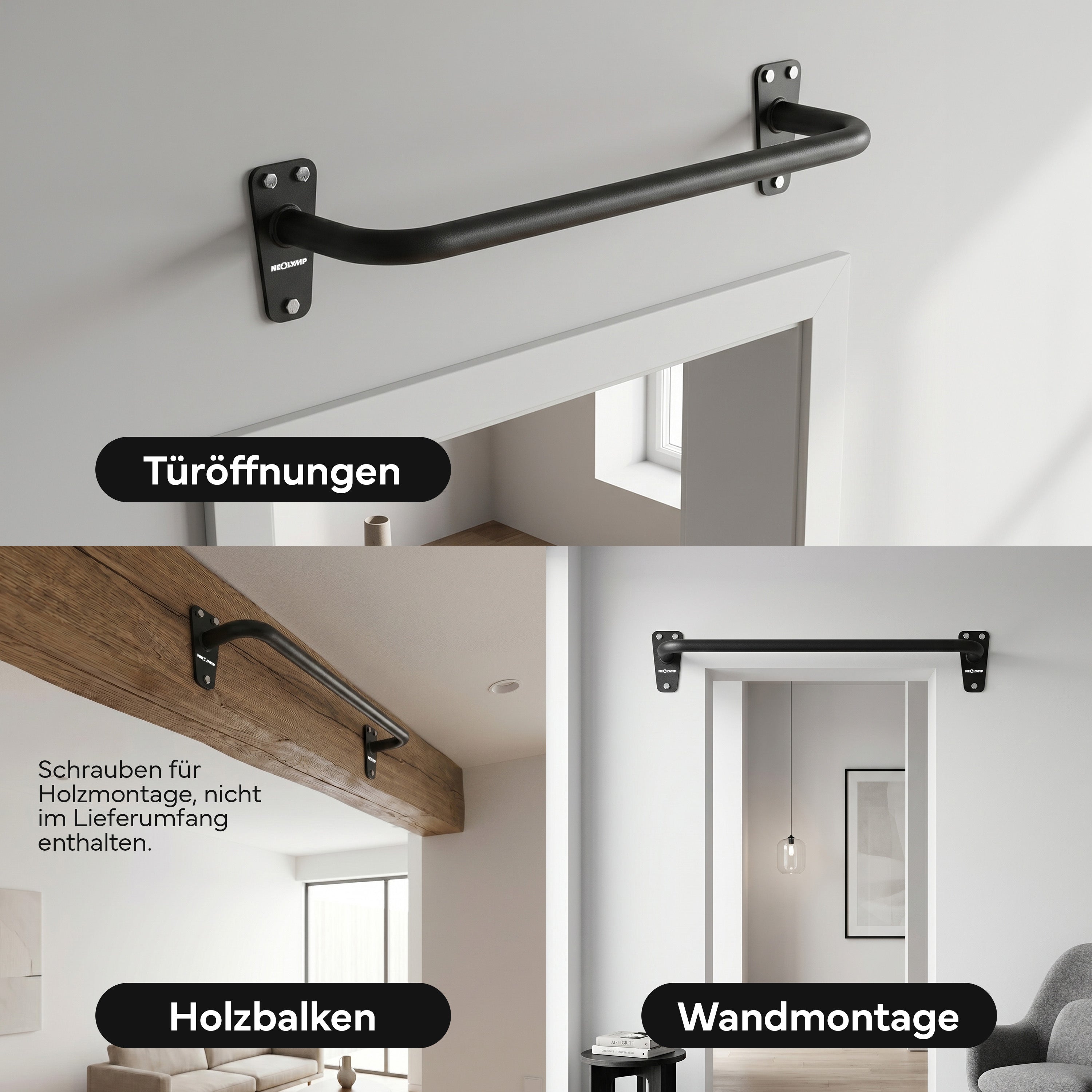 Klimmzugstange für Wandmontage, Pull Up Bar über der Tür - Schwarz - Klimmzugstangen von NEOLYMP | Fitnessequipment und Sportartikel
