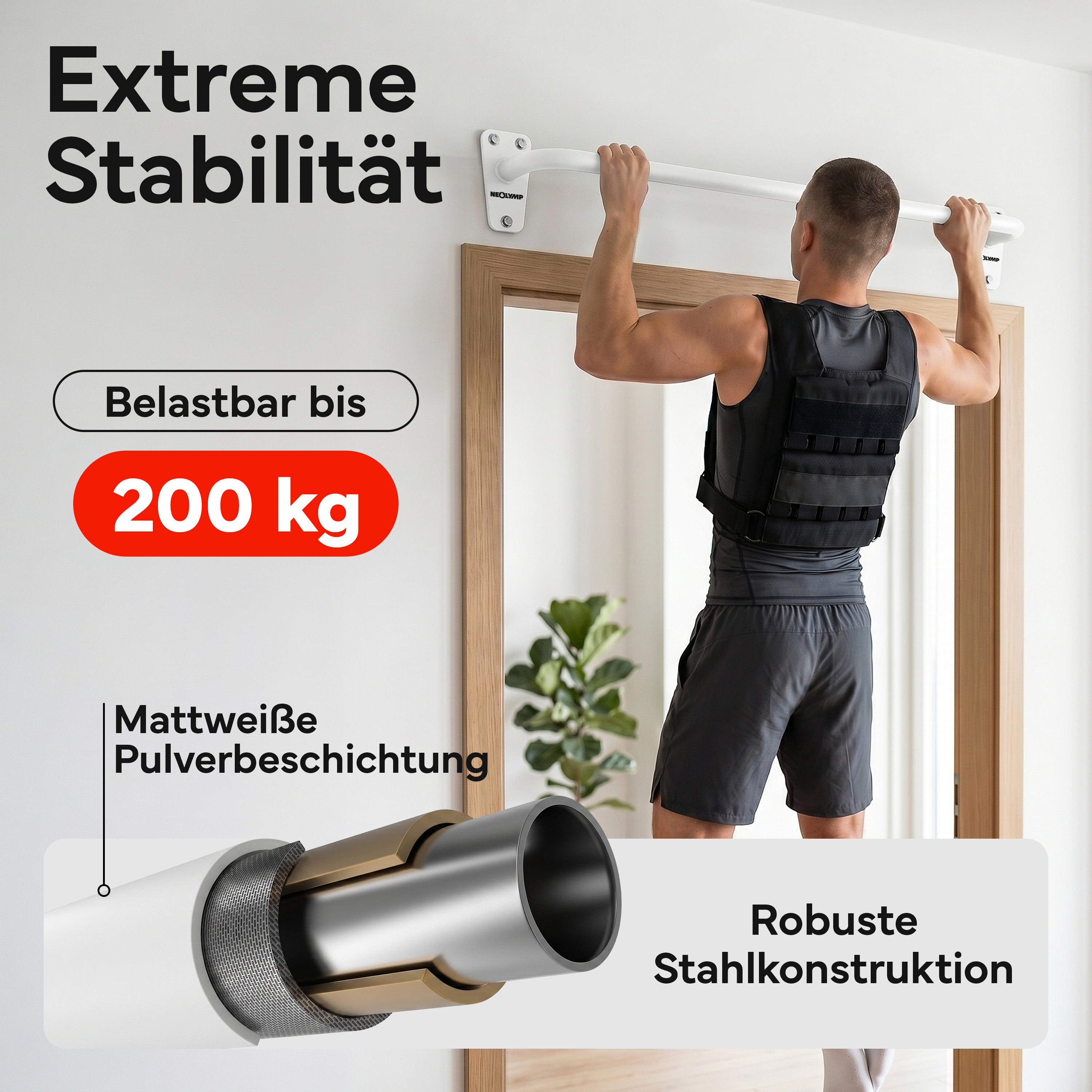 Klimmzugstange für Wandmontage, Pull Up Bar über der Tür – Weiß | B-Ware - - Outlet von NEOLYMP | Fitnessequipment und Sportartikel