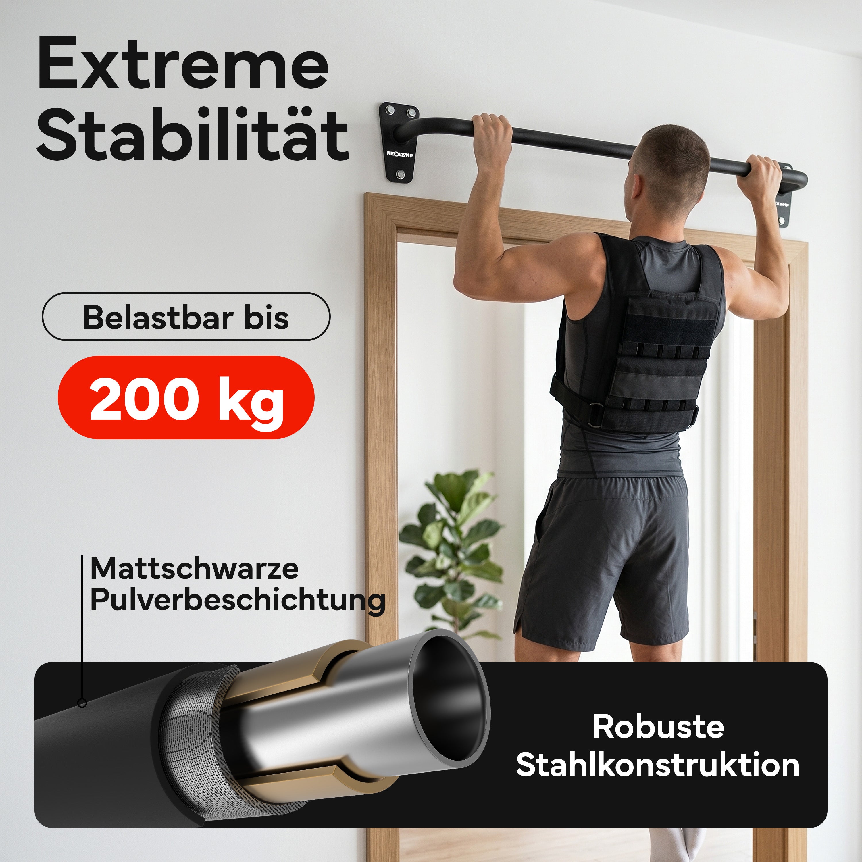 Klimmzugstange für Wandmontage, Pull Up Bar über der Tür - Schwarz - Klimmzugstangen von NEOLYMP | Fitnessequipment und Sportartikel