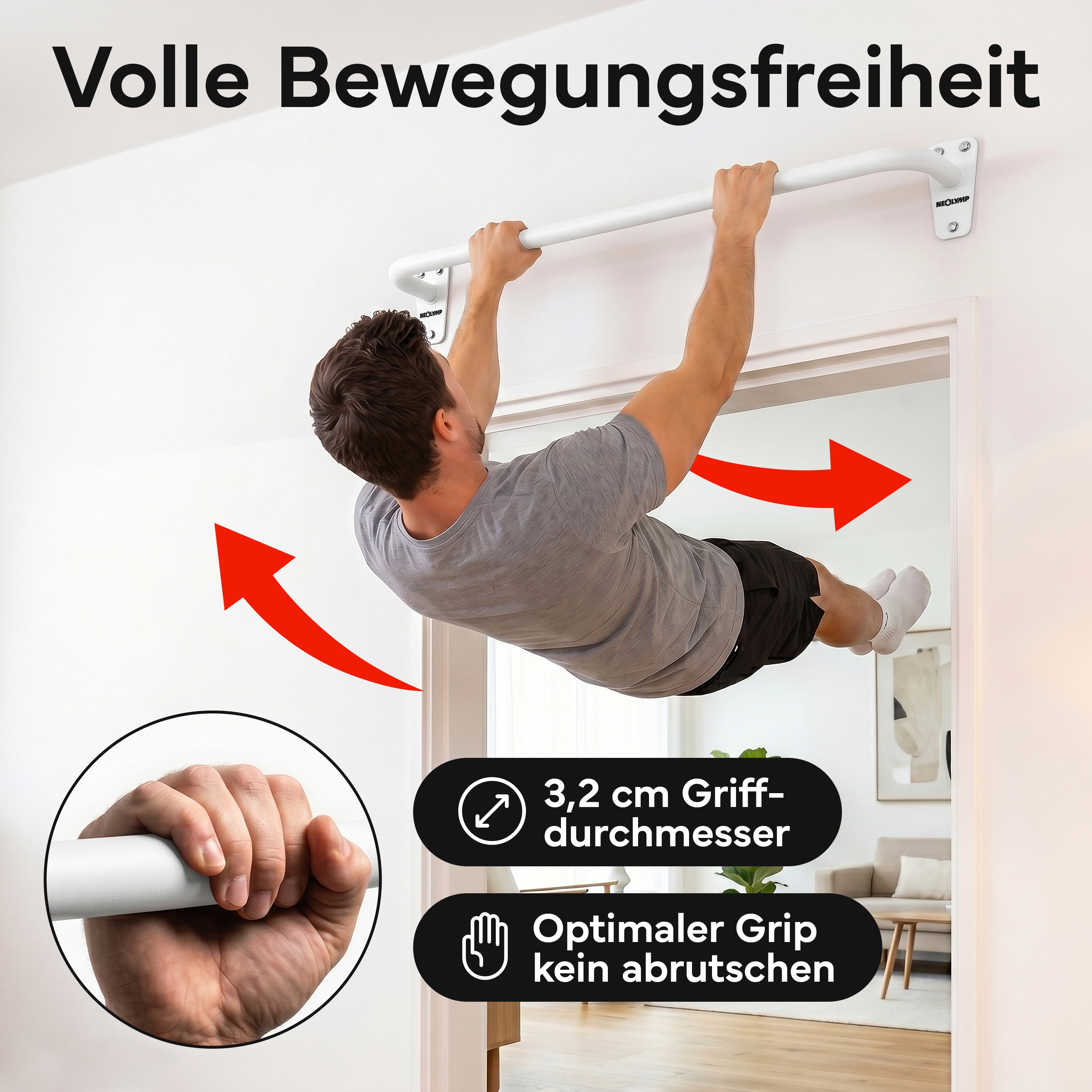 Klimmzugstange für Wandmontage, Pull Up Bar über der Tür – Weiß | B-Ware - - Outlet von NEOLYMP | Fitnessequipment und Sportartikel