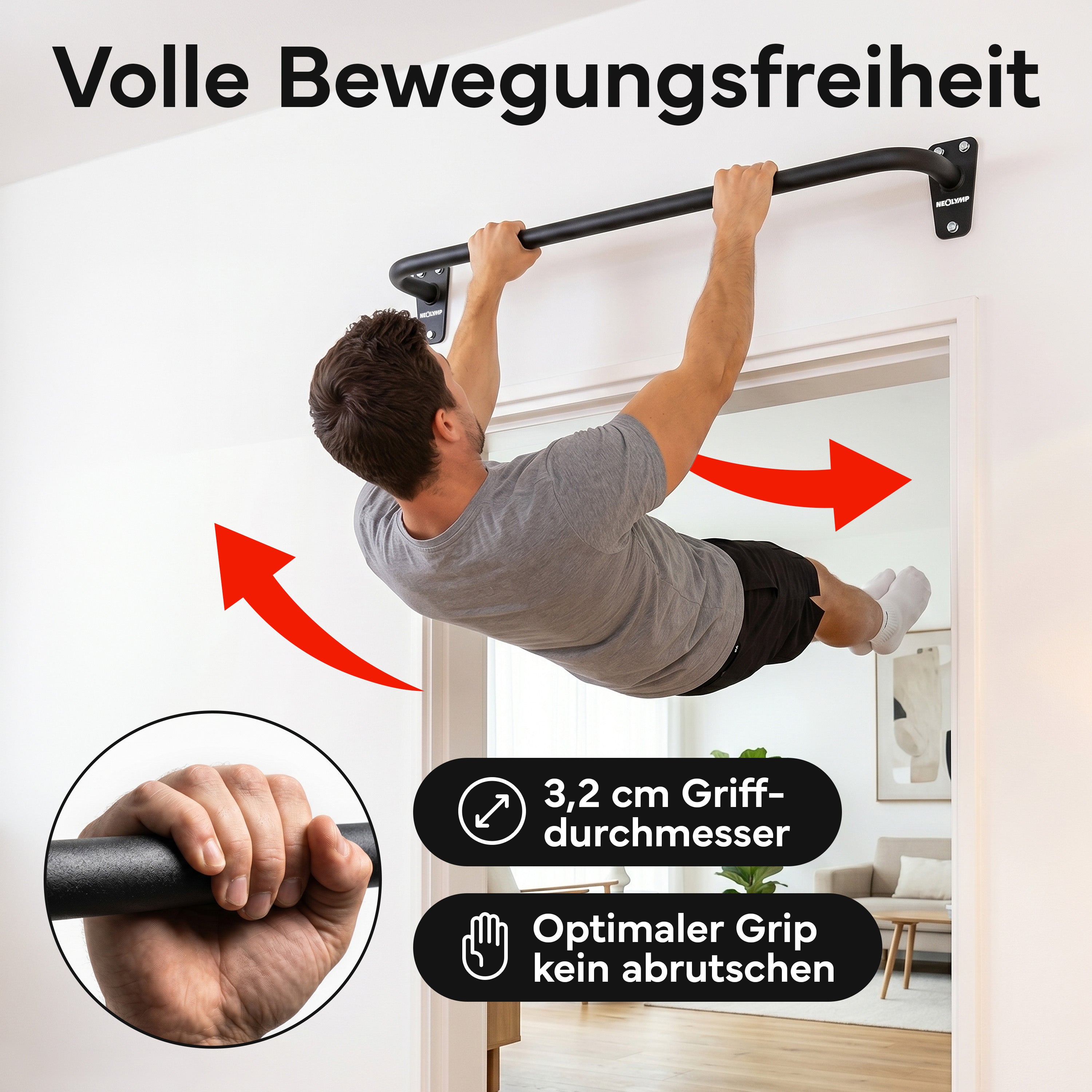 Klimmzugstange für Wandmontage, Pull Up Bar über der Tür - Schwarz - Klimmzugstangen von NEOLYMP | Fitnessequipment und Sportartikel