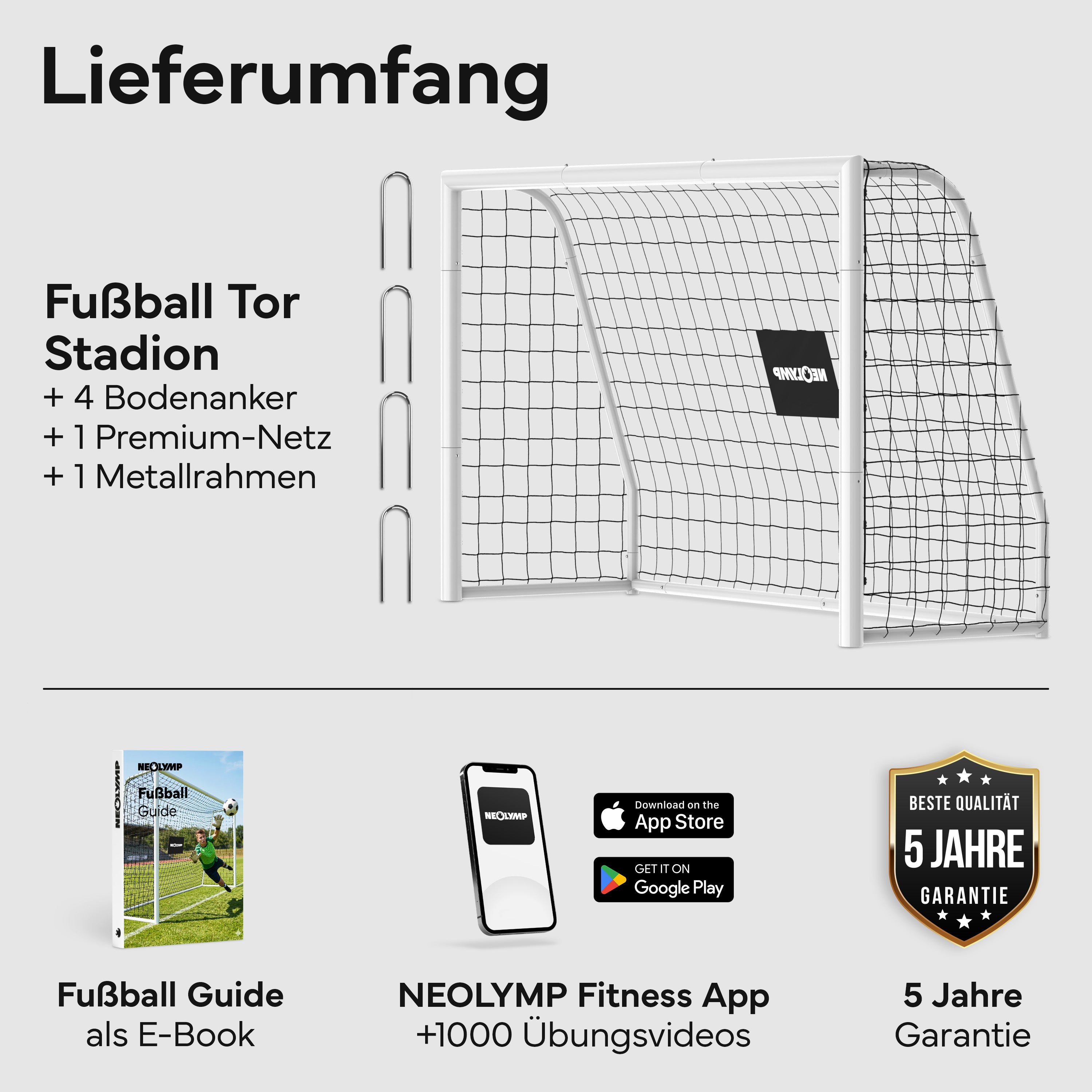 Fußballtor Stadion-Optik, Stahlrahmen, 3 Größen - S (180x120 cm) - Fußball-Equipment von NEOLYMP | Fitnessequipment und Sportartikel