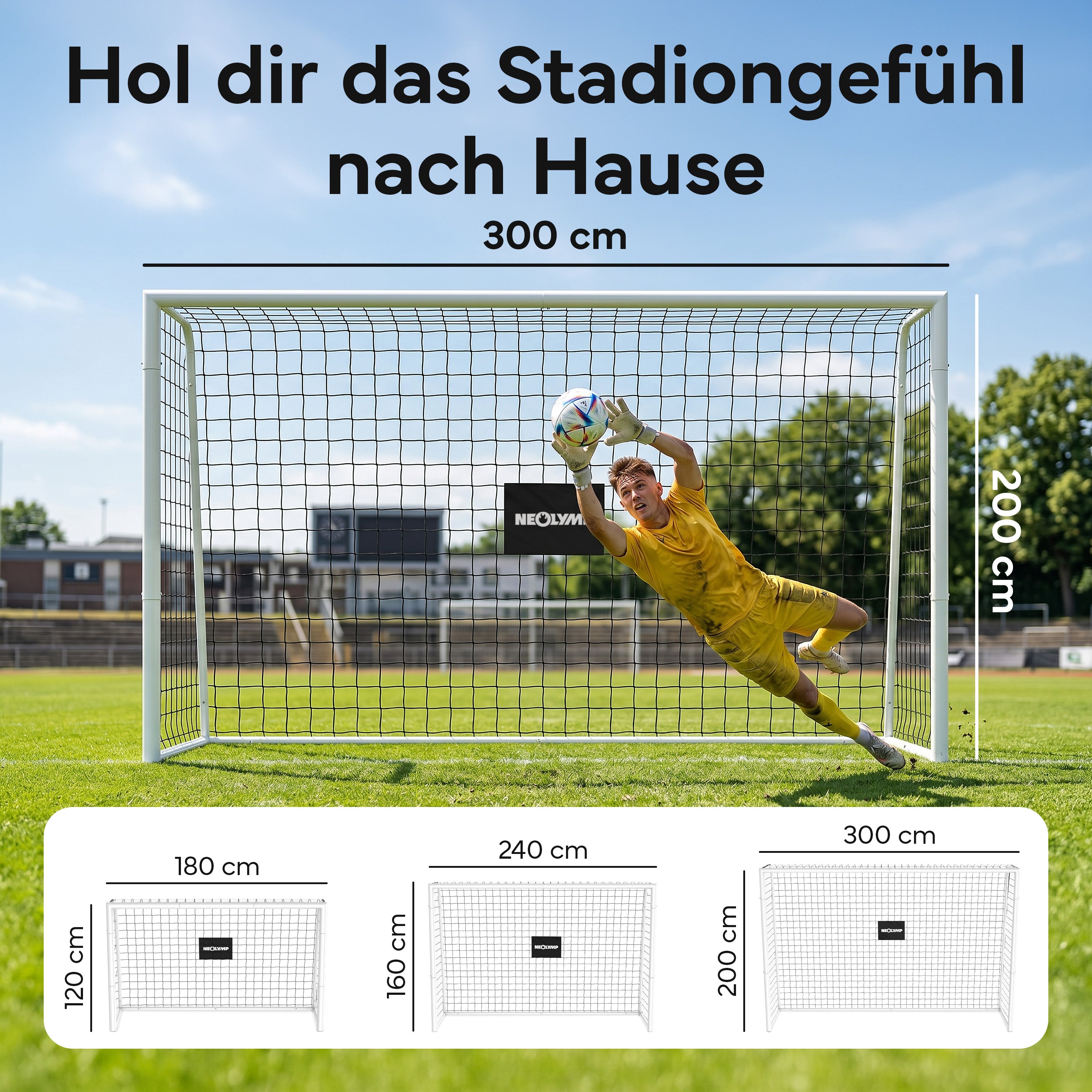 Fußballtor Stadion-Optik, Stahlrahmen, 3 Größen - - Fußball-Equipment von NEOLYMP | Fitnessequipment und Sportartikel