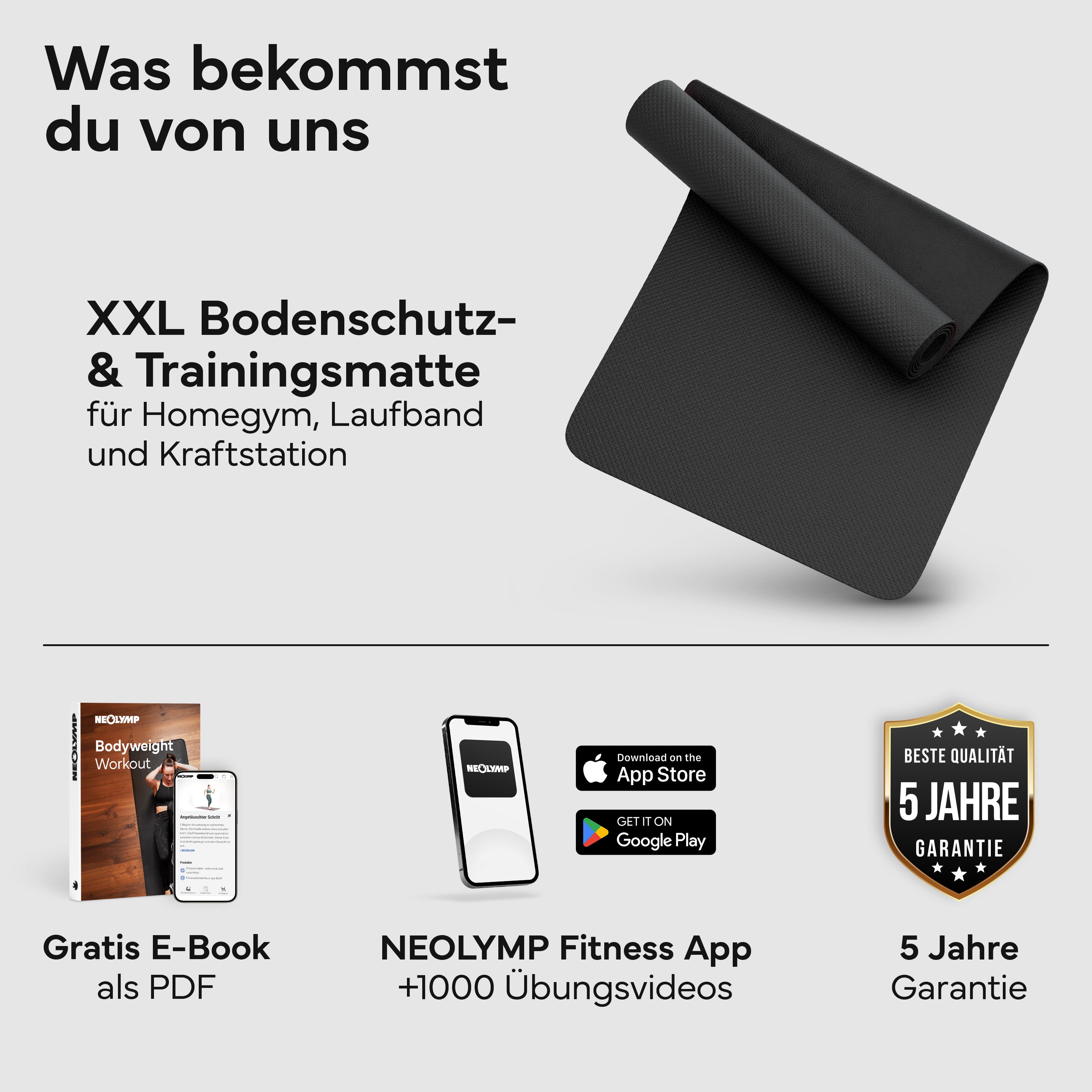 Laufbandmatte - Bodenschutz für Fitnessgeräte und Laufbänder XXL – Schwarz | B-Ware - - Outlet von NEOLYMP | Fitnessequipment und Sportartikel