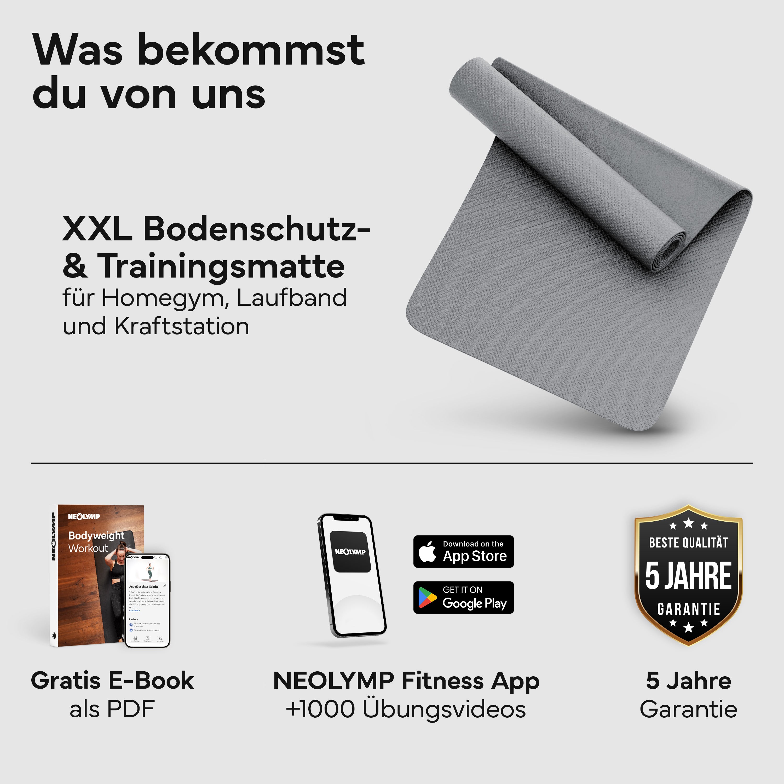 Laufbandmatte - Bodenschutz für Fitnessgeräte und Laufbänder XXL – Grau | B-Ware - - Outlet von NEOLYMP | Fitnessequipment und Sportartikel